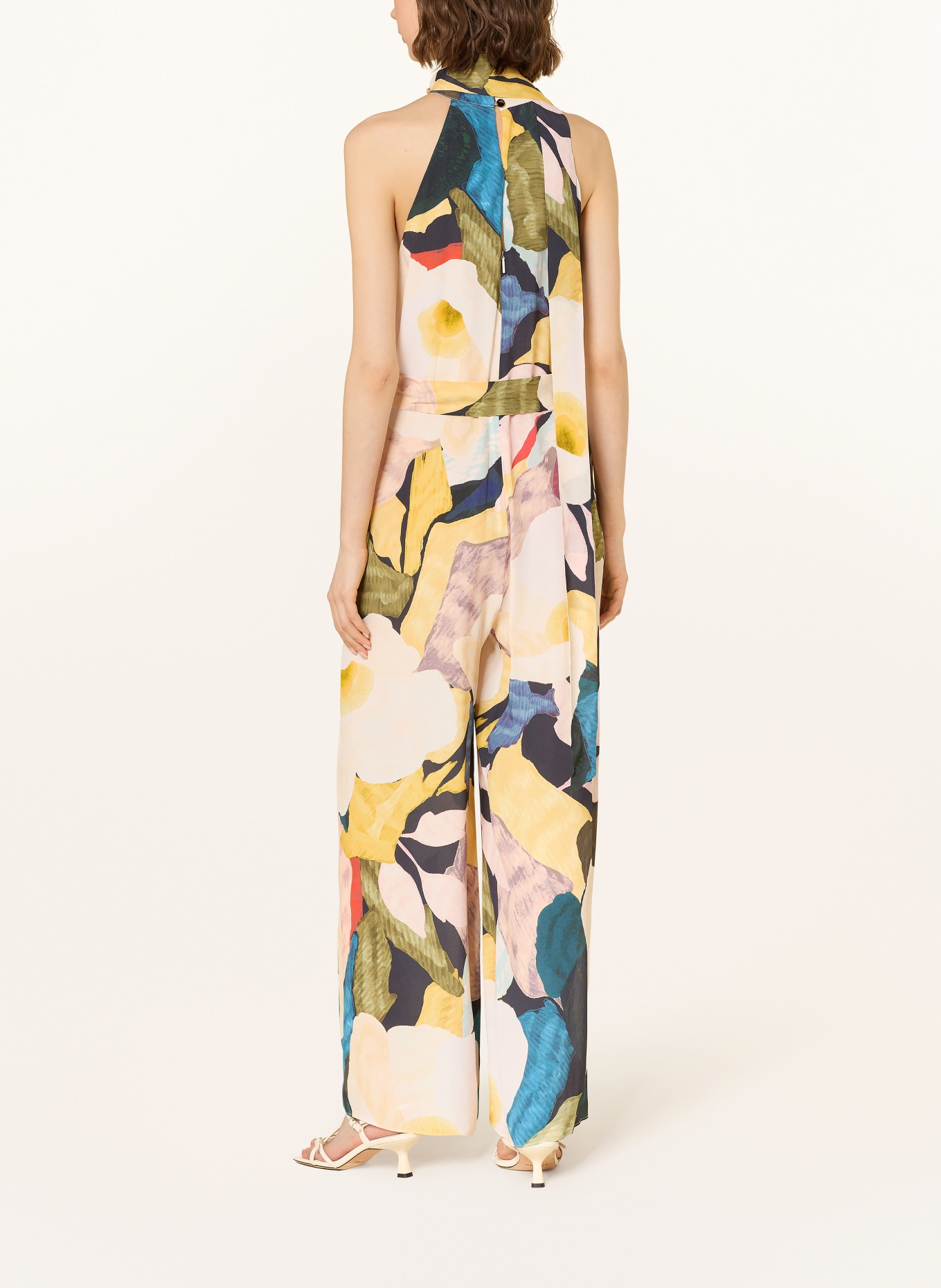 TED BAKER CAMEA jumpsuit with bow tie: CREAM / YELLOW / DARK BLUE