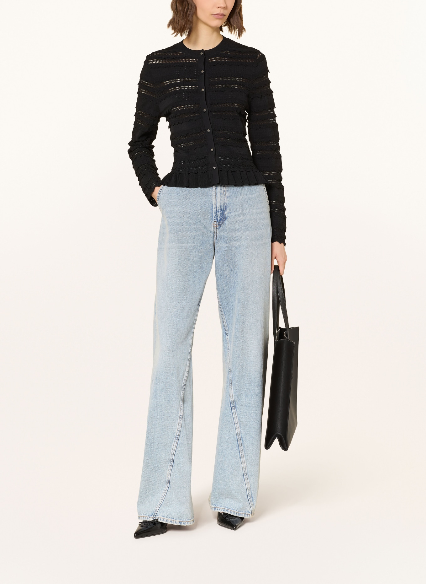 TED BAKER AVRIA cardigan with ruffles: BLACK