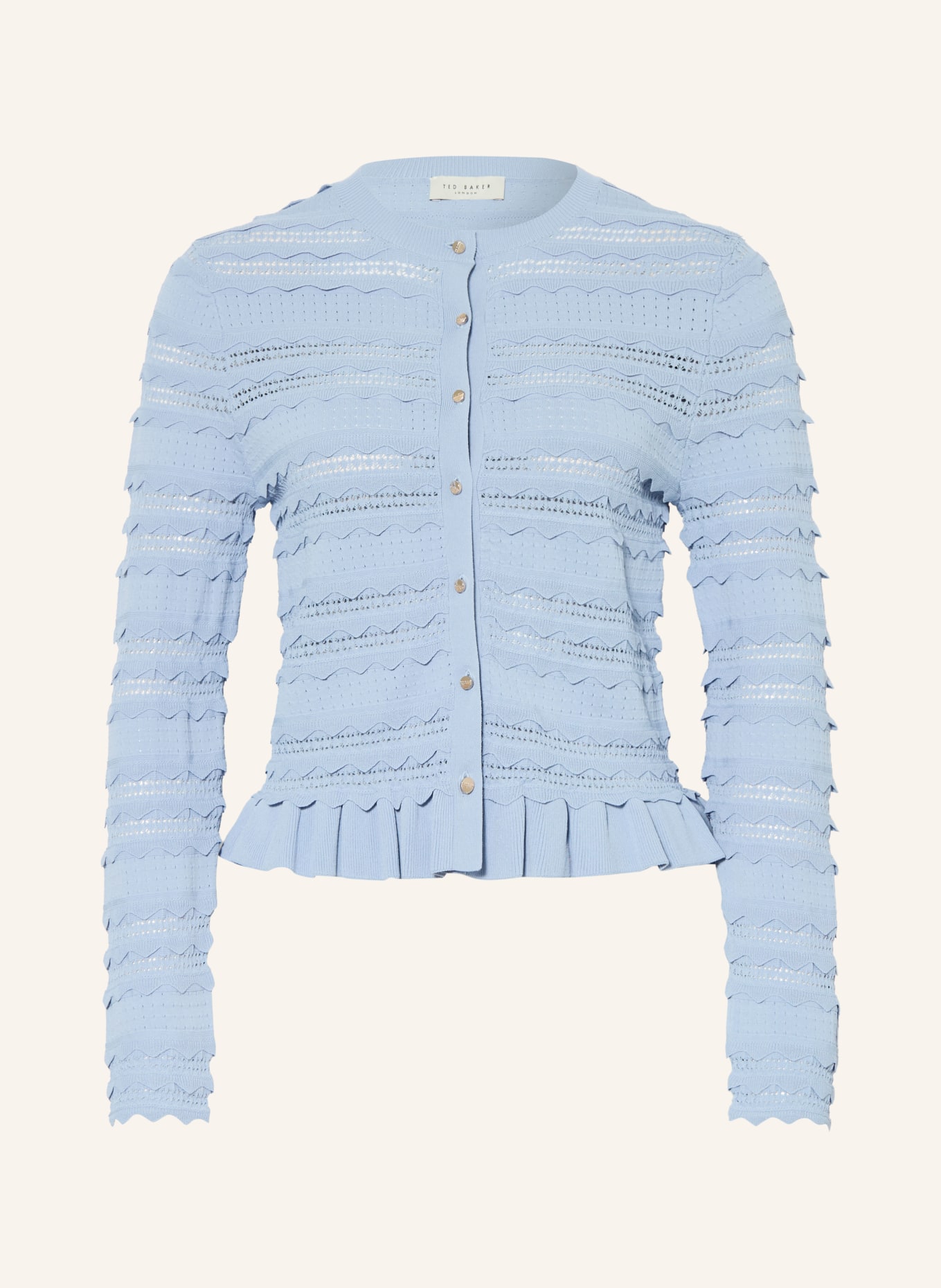 TED BAKER AVRIA cardigan with ruffles: LIGHT BLUE
