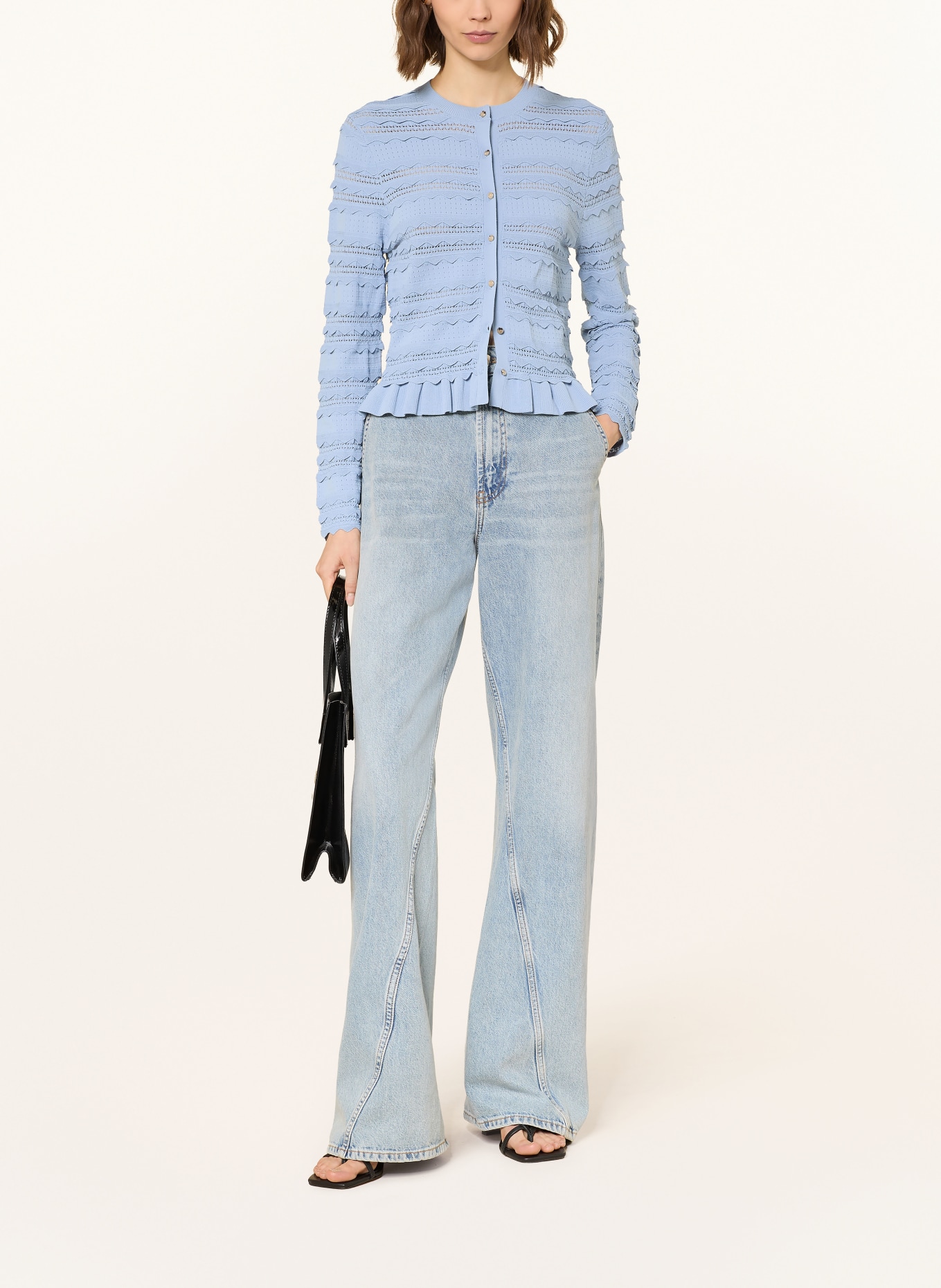 TED BAKER AVRIA cardigan with ruffles: LIGHT BLUE