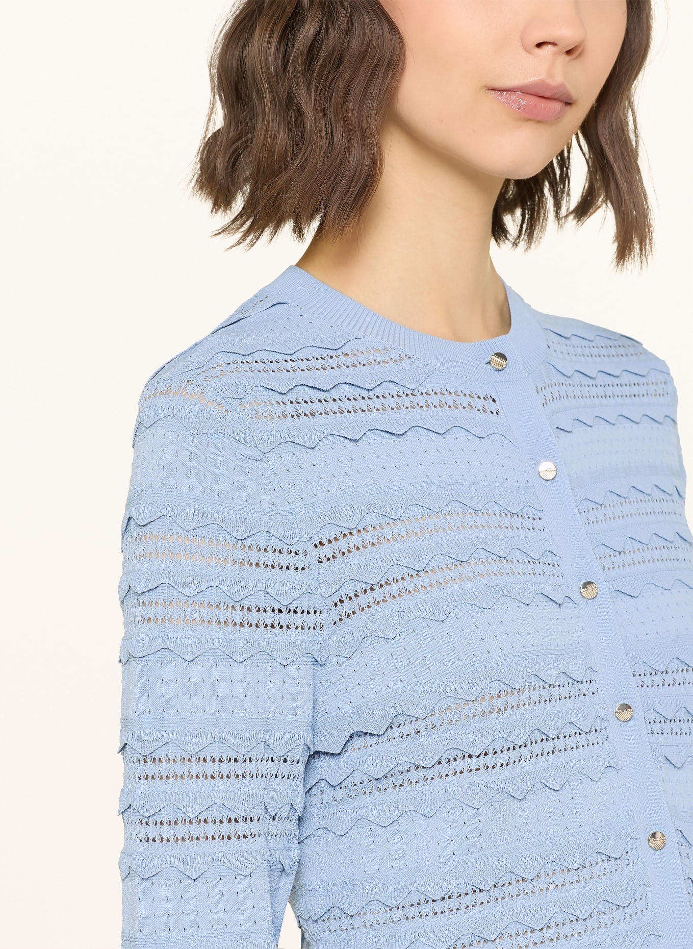 TED BAKER AVRIA cardigan with ruffles: LIGHT BLUE