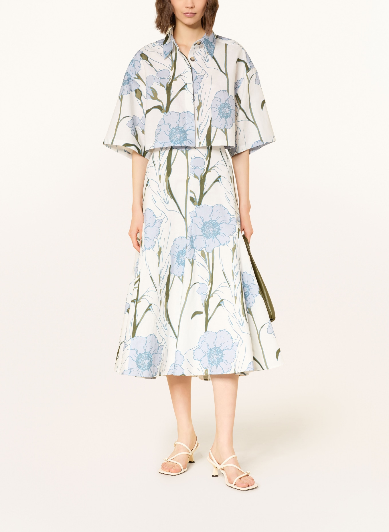 TED BAKER CHANLA skirt with linen: ECRU / KHAKI / LIGHT BLUE