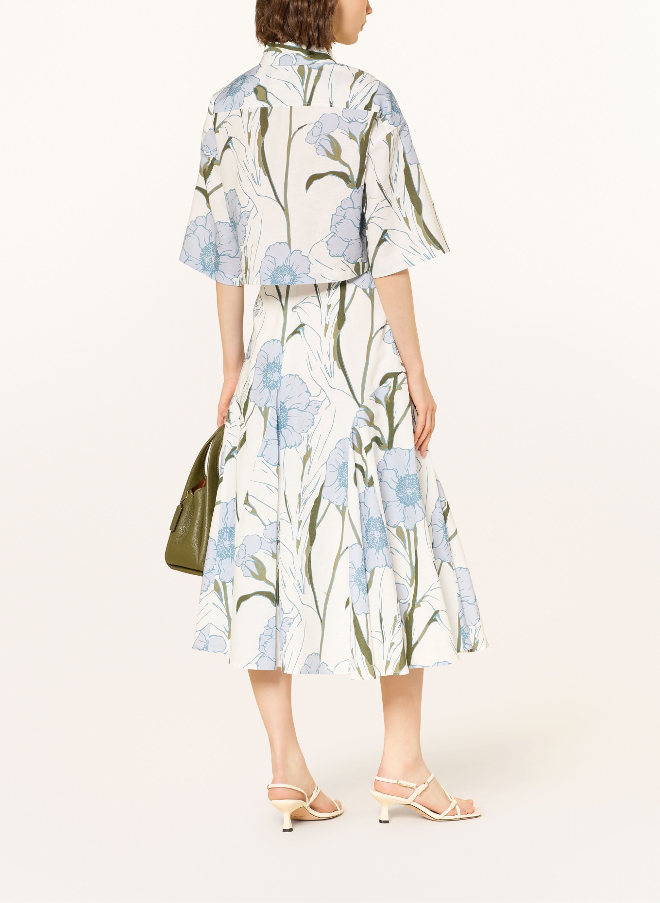 TED BAKER CHANLA skirt with linen: ECRU / KHAKI / LIGHT BLUE