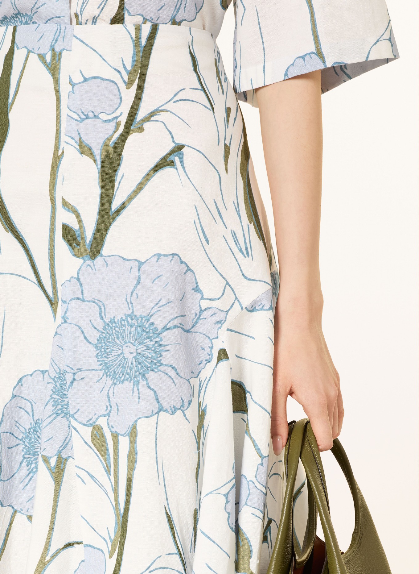 TED BAKER CHANLA skirt with linen: ECRU / KHAKI / LIGHT BLUE