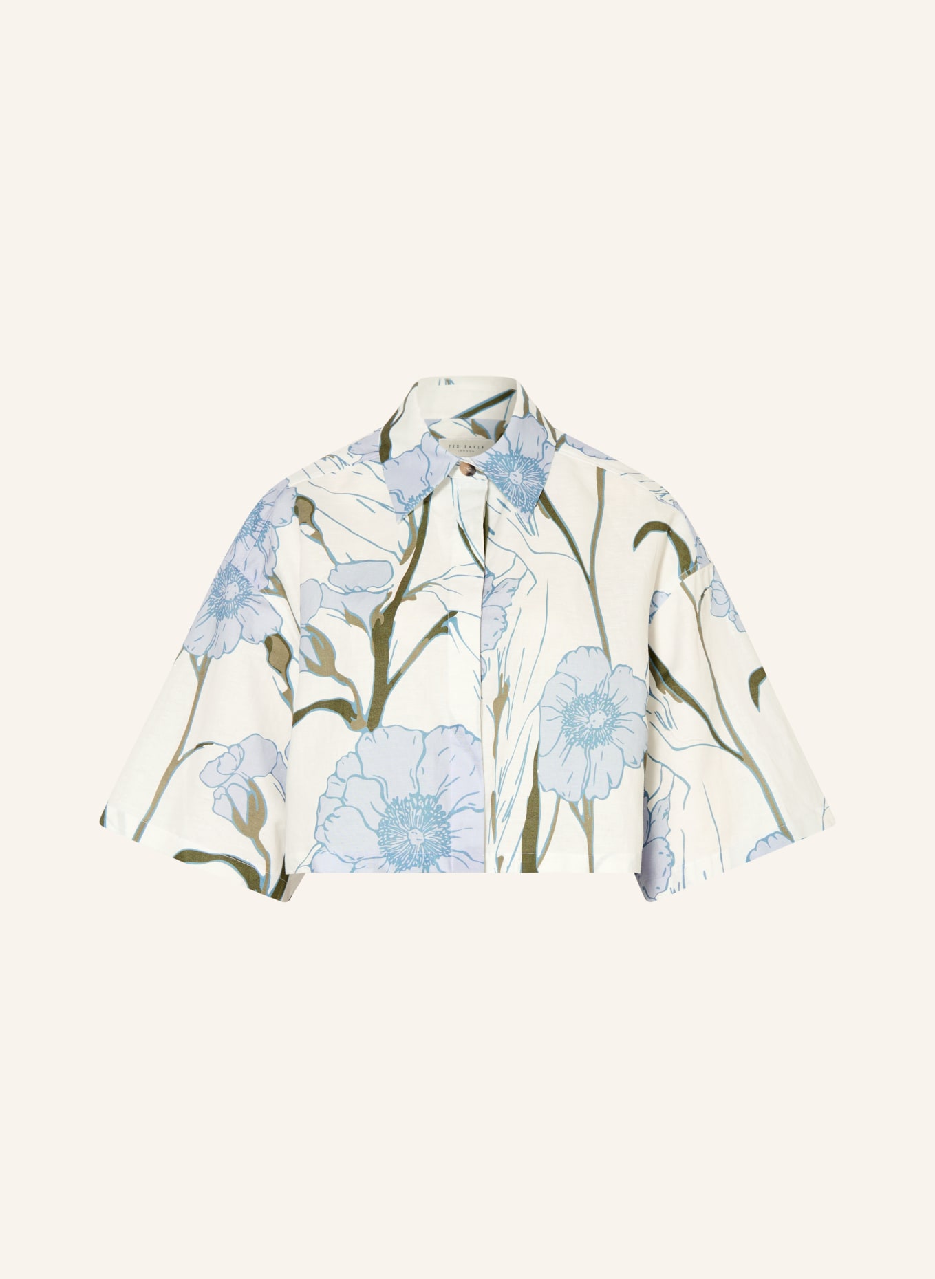 TED BAKER BARA cropped blouse with linen and 3/4 sleeves: ECRU / KHAKI / LIGHT BLUE