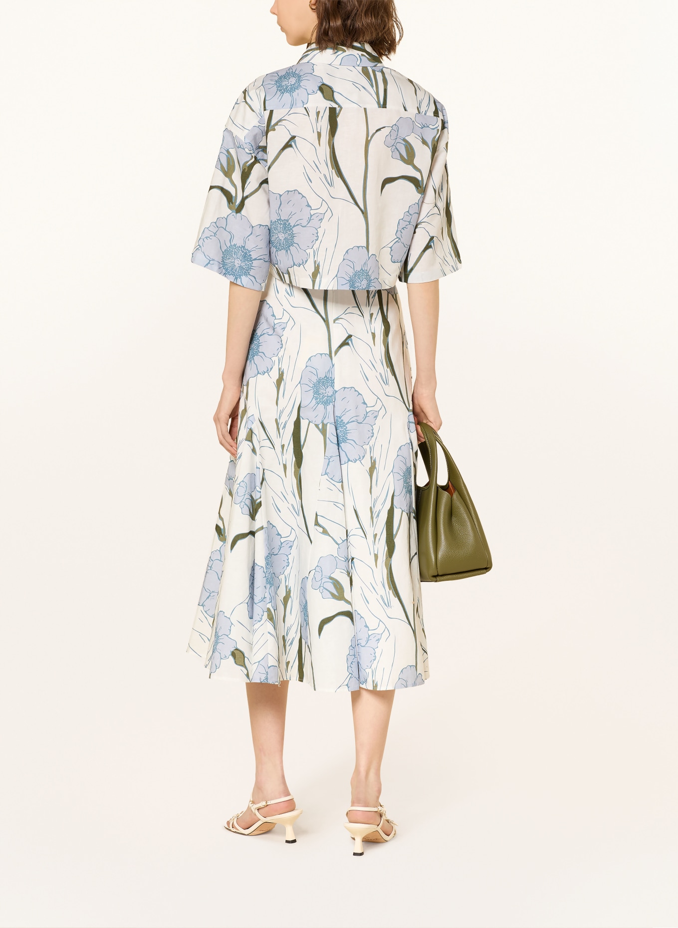 TED BAKER BARA cropped blouse with linen and 3/4 sleeves: ECRU / KHAKI / LIGHT BLUE
