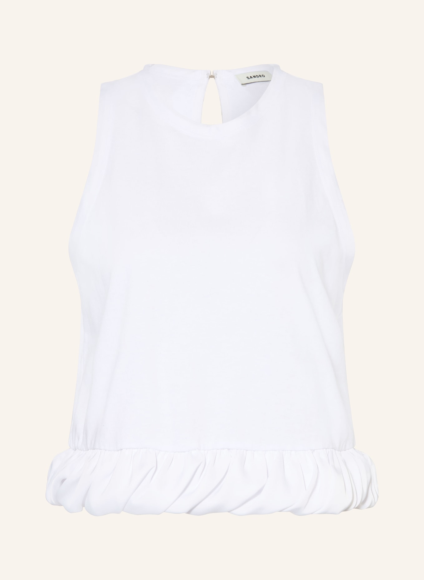 SANDRO Top im Materialmix mit Schluppe: WEISS