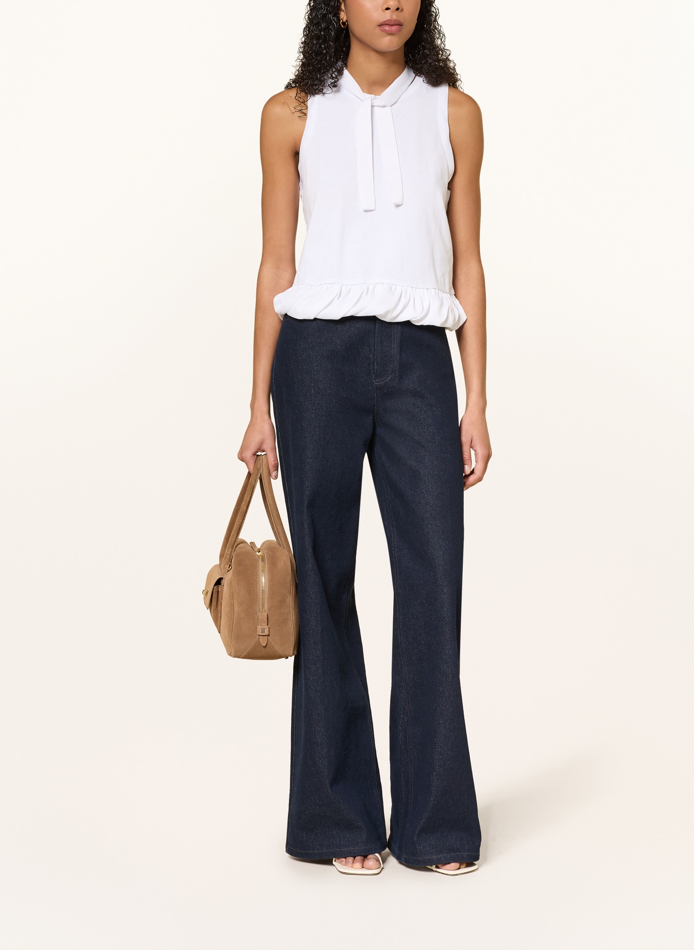 SANDRO Top im Materialmix mit Schluppe: WEISS