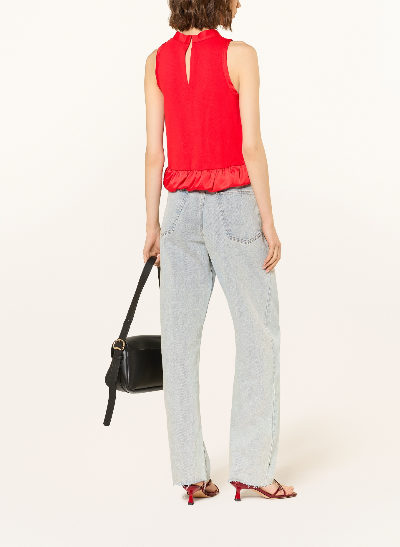 SANDRO Top im Materialmix mit Schluppe: ROT