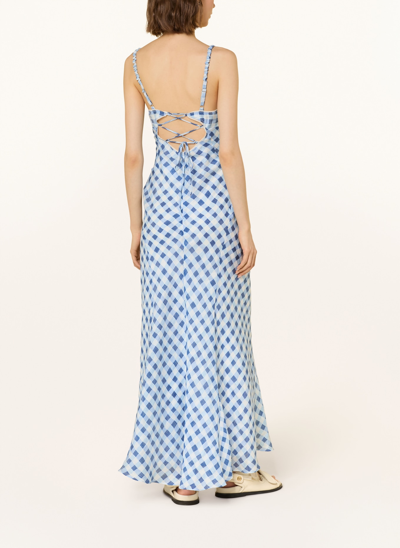 SANDRO Leinenkleid: HELLBLAU / DUNKELBLAU / WEISS