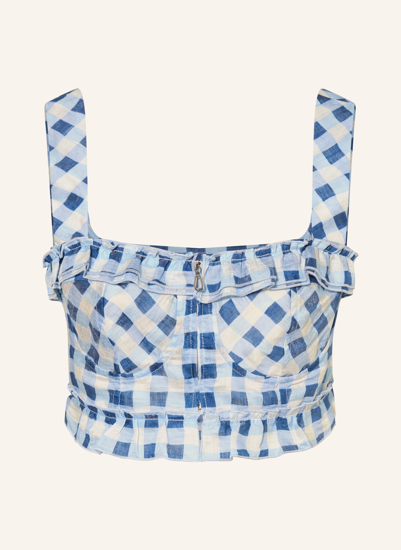 SANDRO Cropped-Top mit Rüschen: HELLBLAU / BLAU