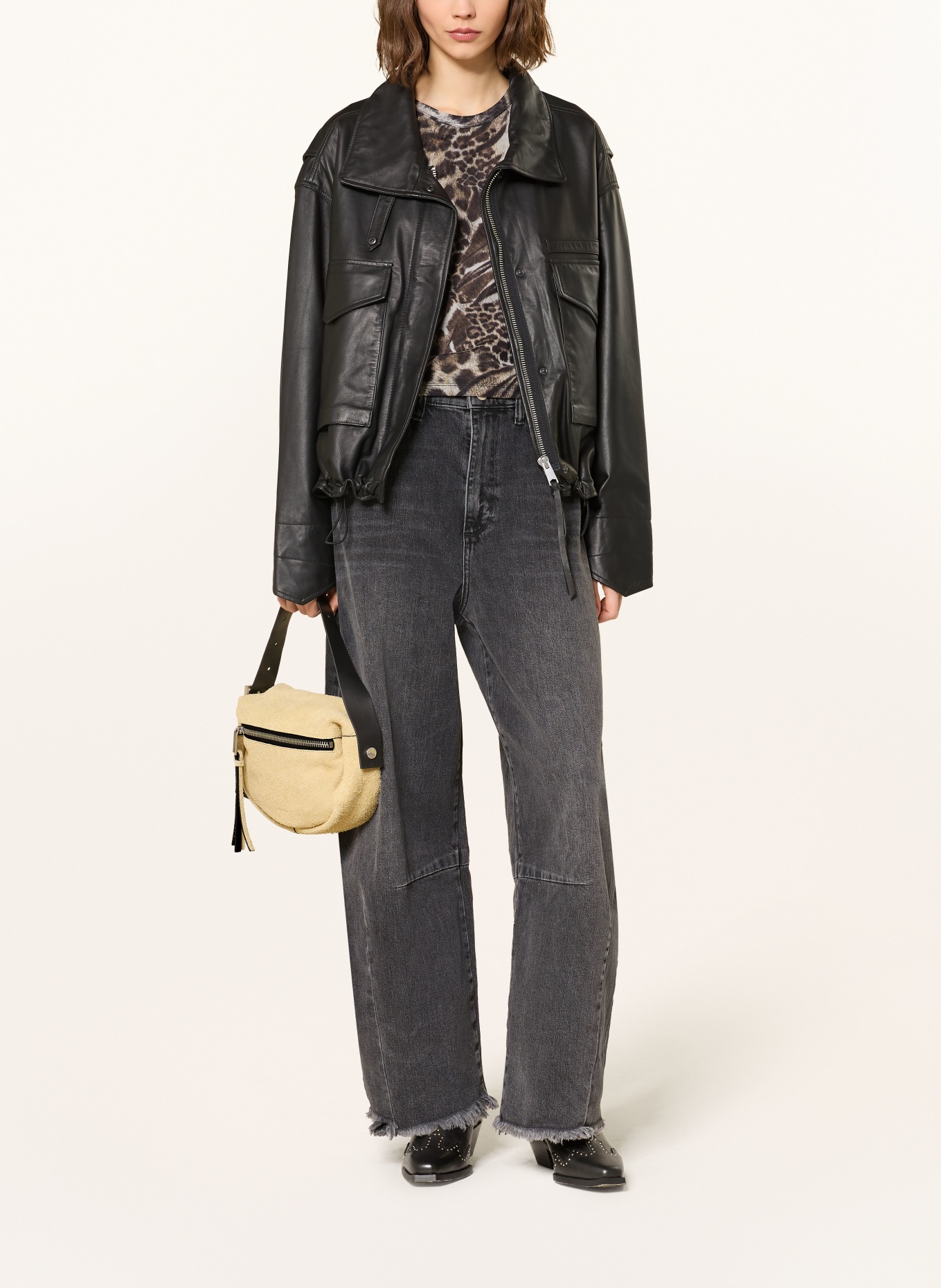 ALLSAINTS NOEMIE MINI shoulder bag: BEIGE / SILVER / BLACK