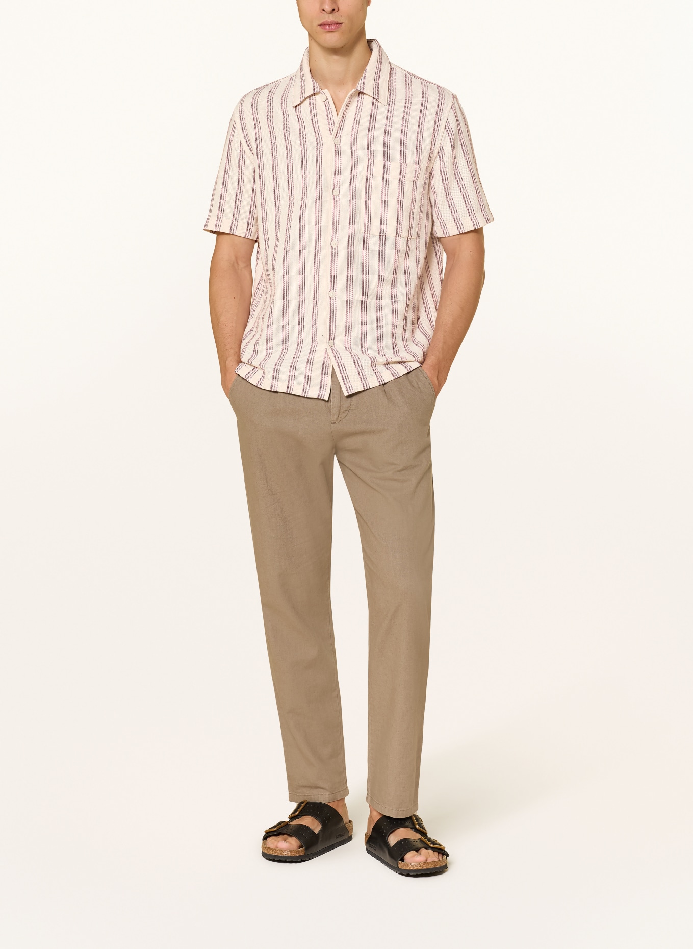 Marc O'Polo Koszula z krótkim rękawem Regular Fit: KREMOWY / CIEMNOCZERWONY