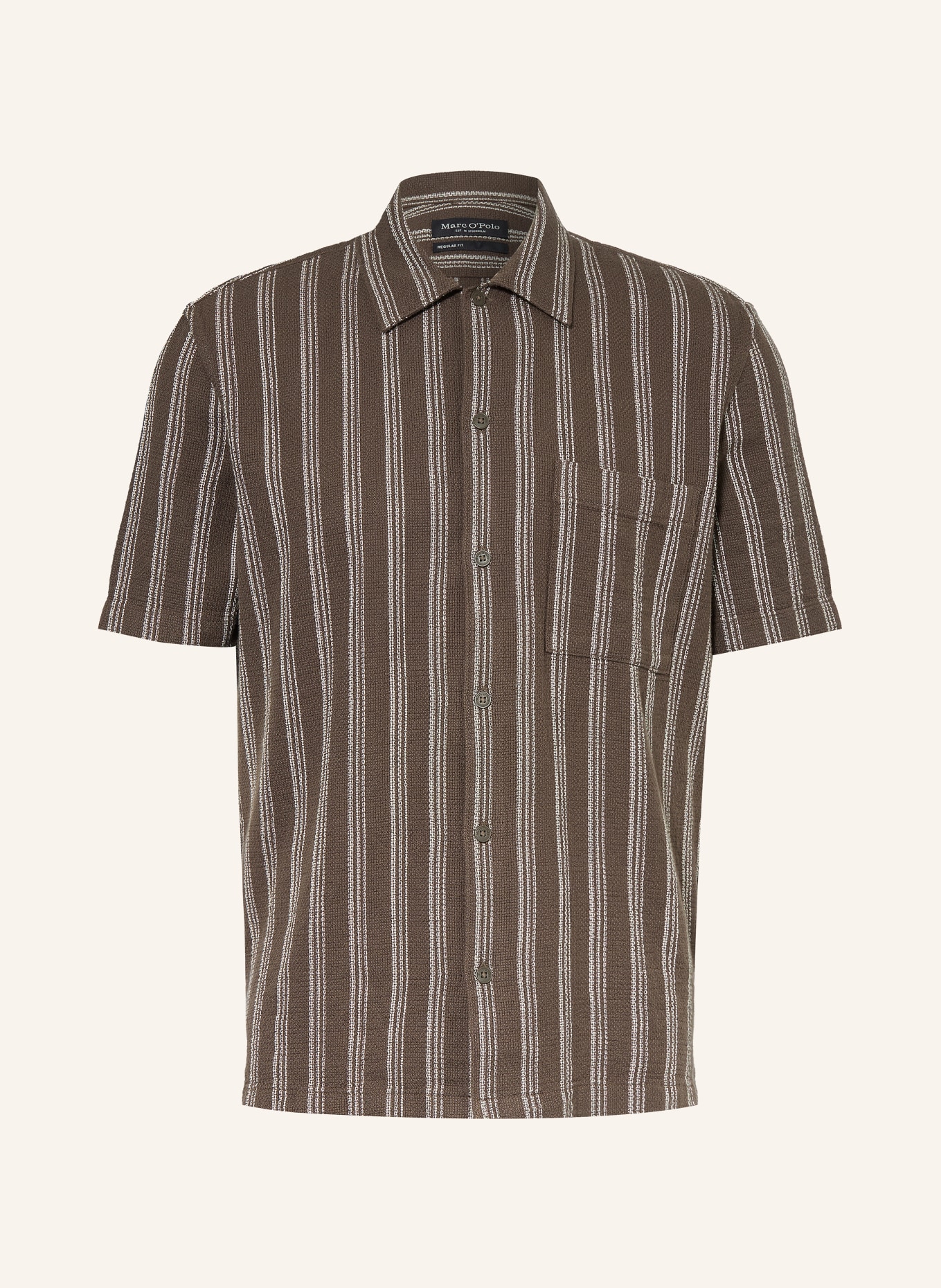 Marc O'Polo Chemise à manches courtes coupe classique: MARRON FONCÉ / BLANC