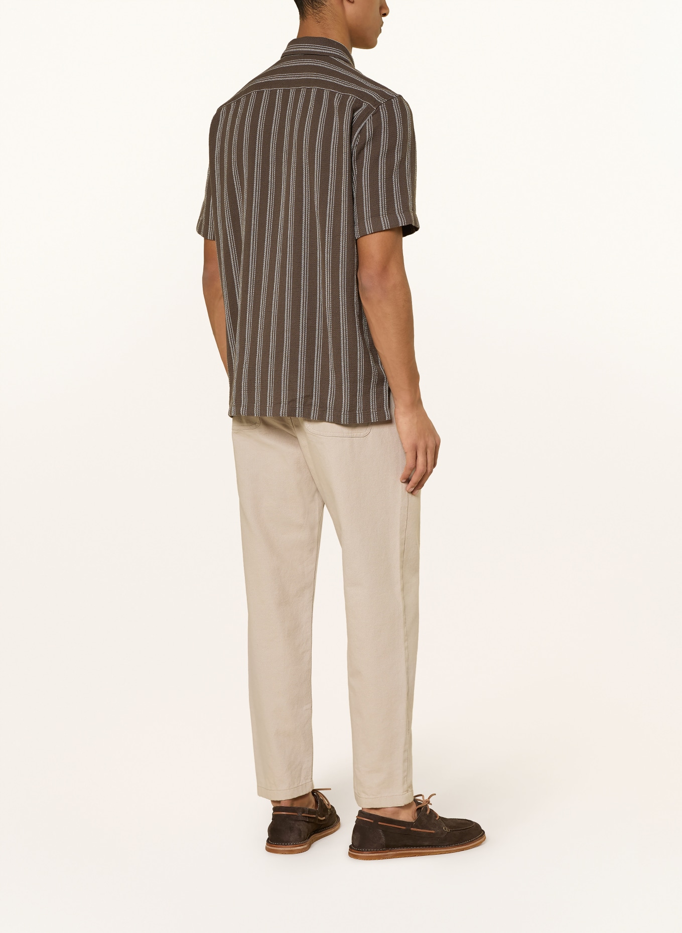 Marc O'Polo Chemise à manches courtes coupe classique: MARRON FONCÉ / BLANC