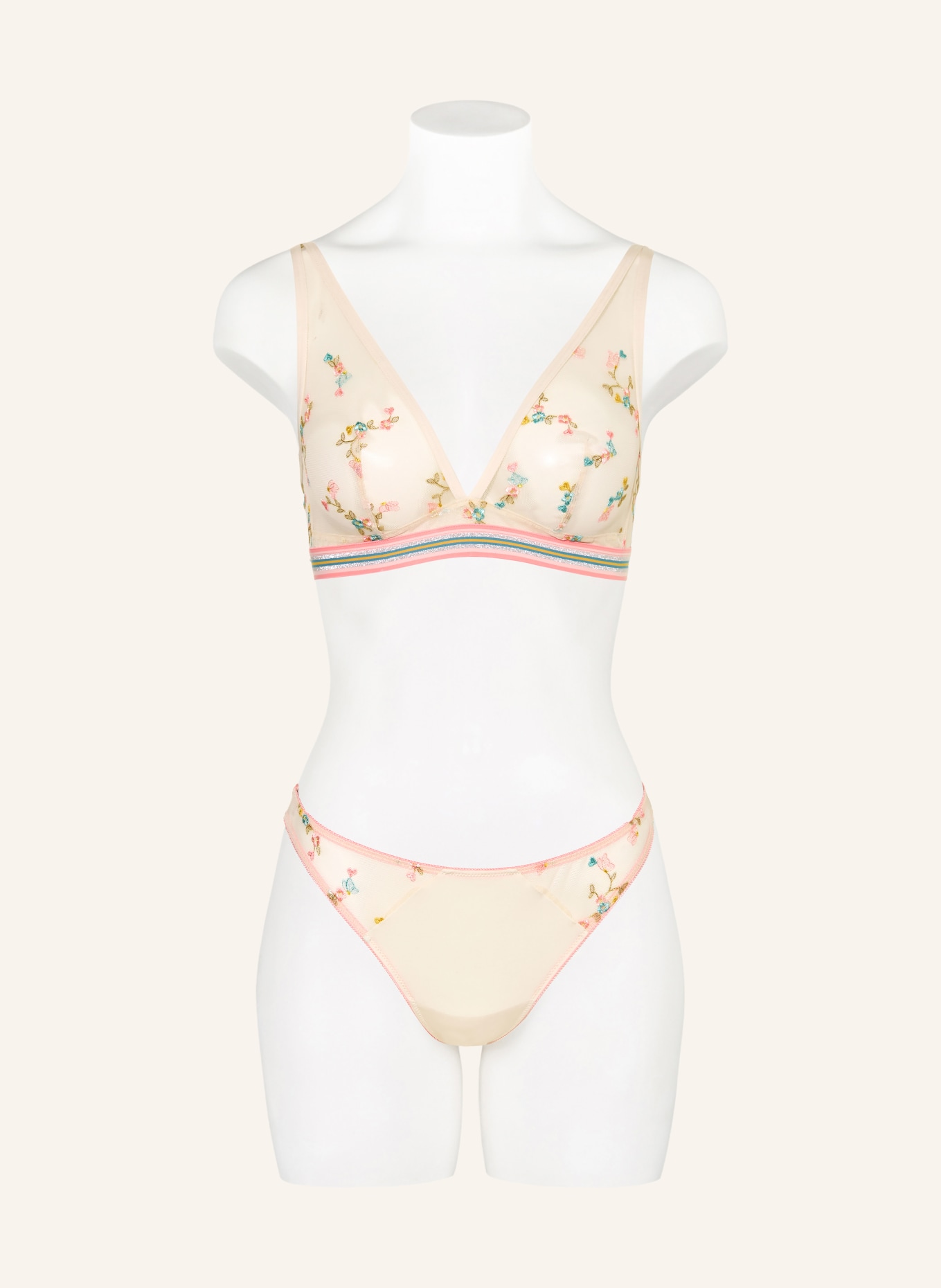 mey Trojúhelníková podprsenka řady POETRY FLOWER s třpytivou nití: REŽNÁ / STŘÍBRNÁ / LOSOSOVÁ