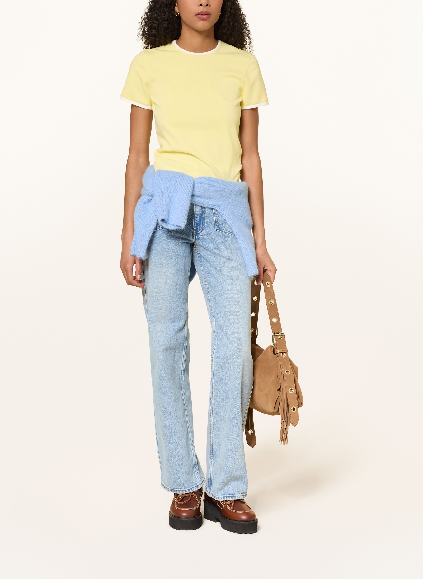 maje Strickshirt: HELLGELB / WEISS