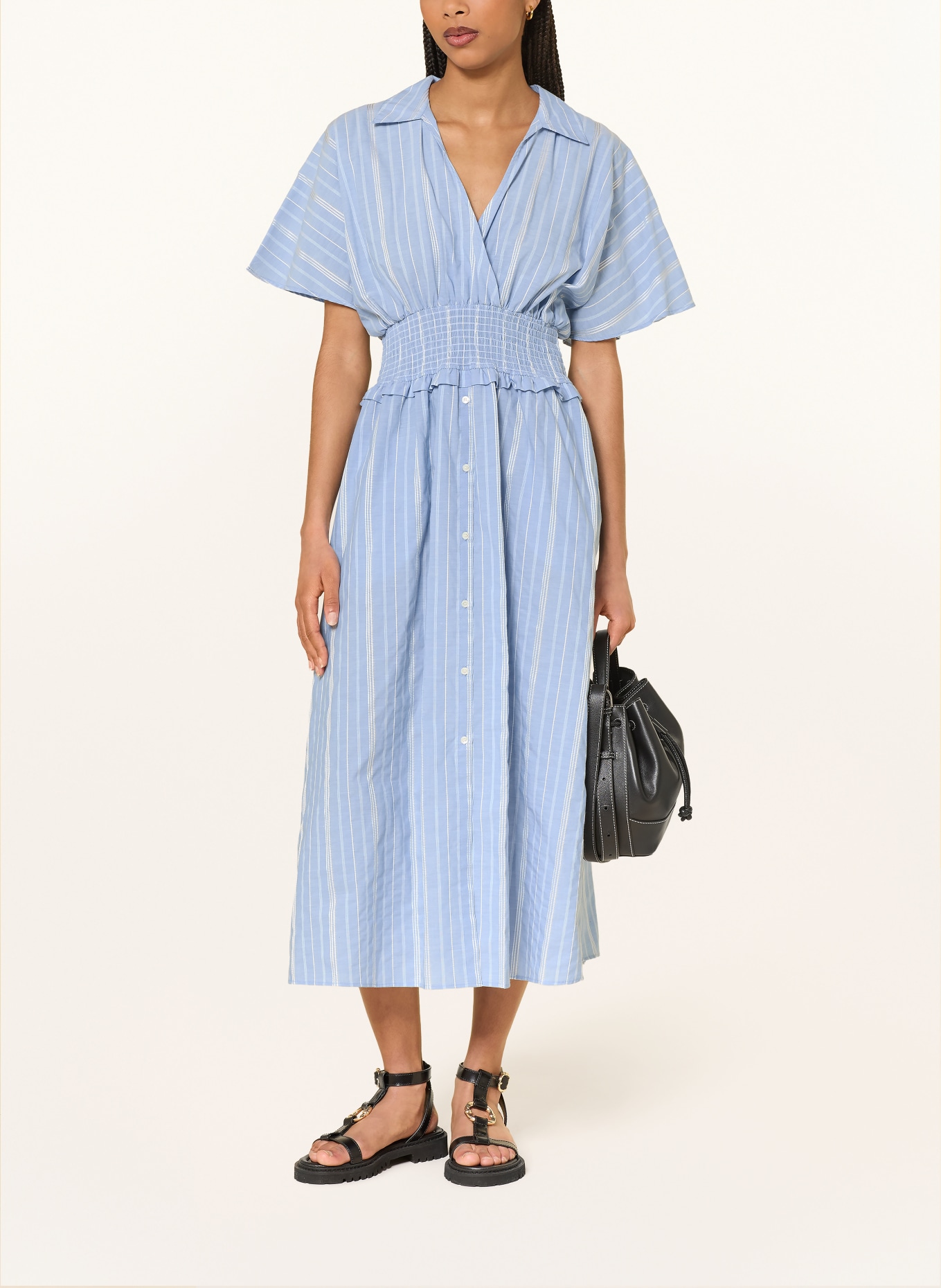 CLAUDIE PIERLOT Sukienka z falbanami: JASNONIEBIESKI / BIAŁY