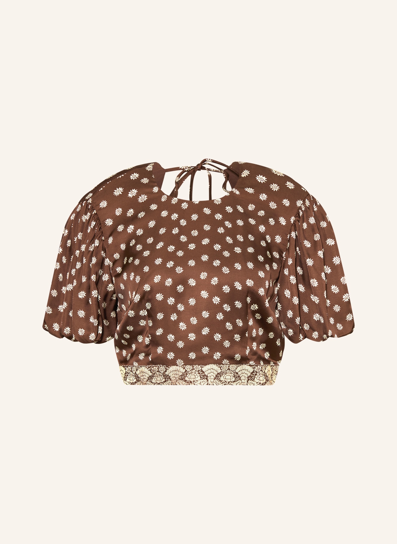 CLAUDIE PIERLOT Cropped-Blusenshirt aus Satin: BRAUN / BEIGE