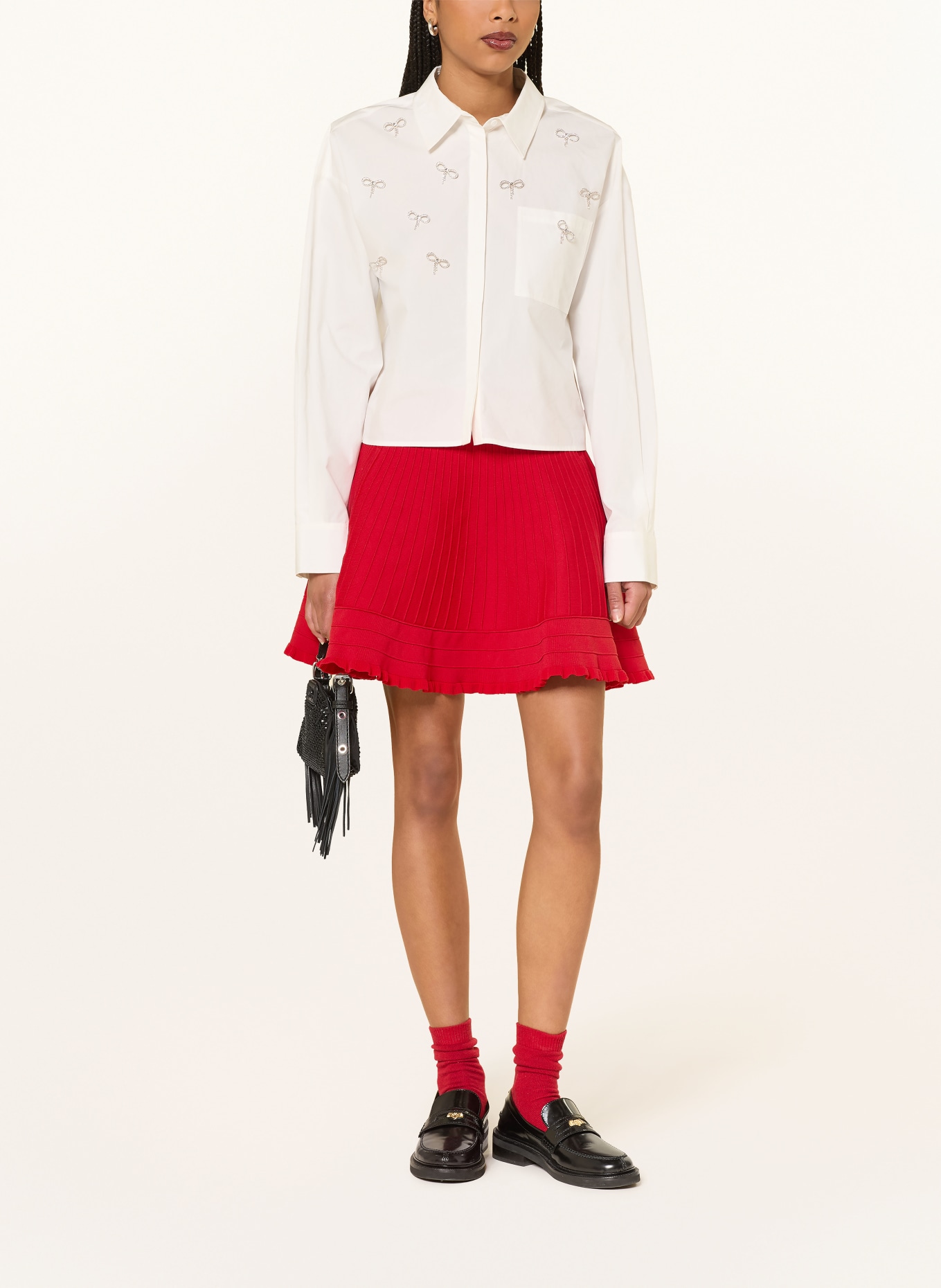 maje Strickrock mit Rüschen: ROT