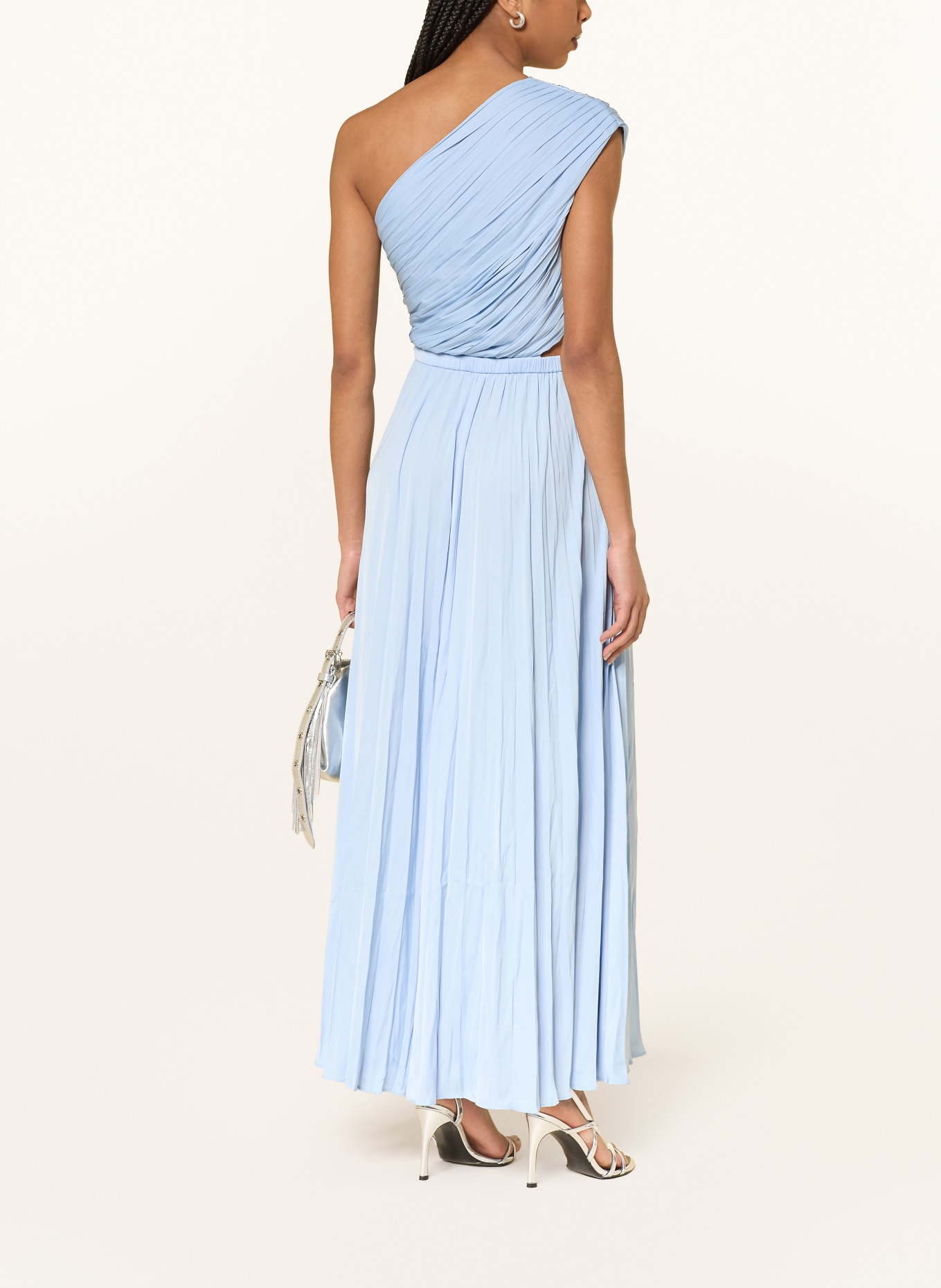 maje One-Shoulder-Kleid aus Satin mit Cut-out: HELLBLAU