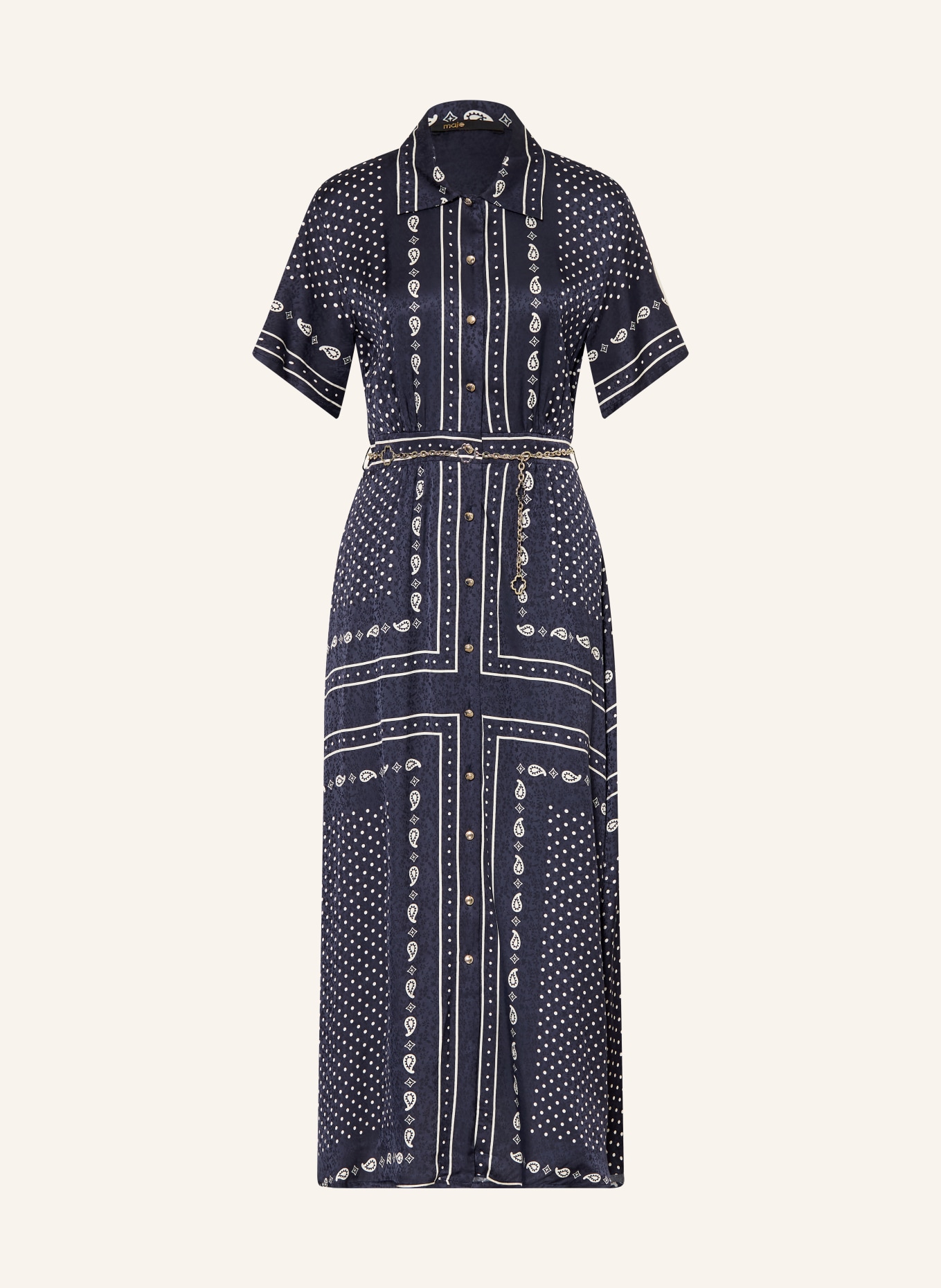 maje Hemdblusenkleid aus Satin: DUNKELBLAU / WEISS