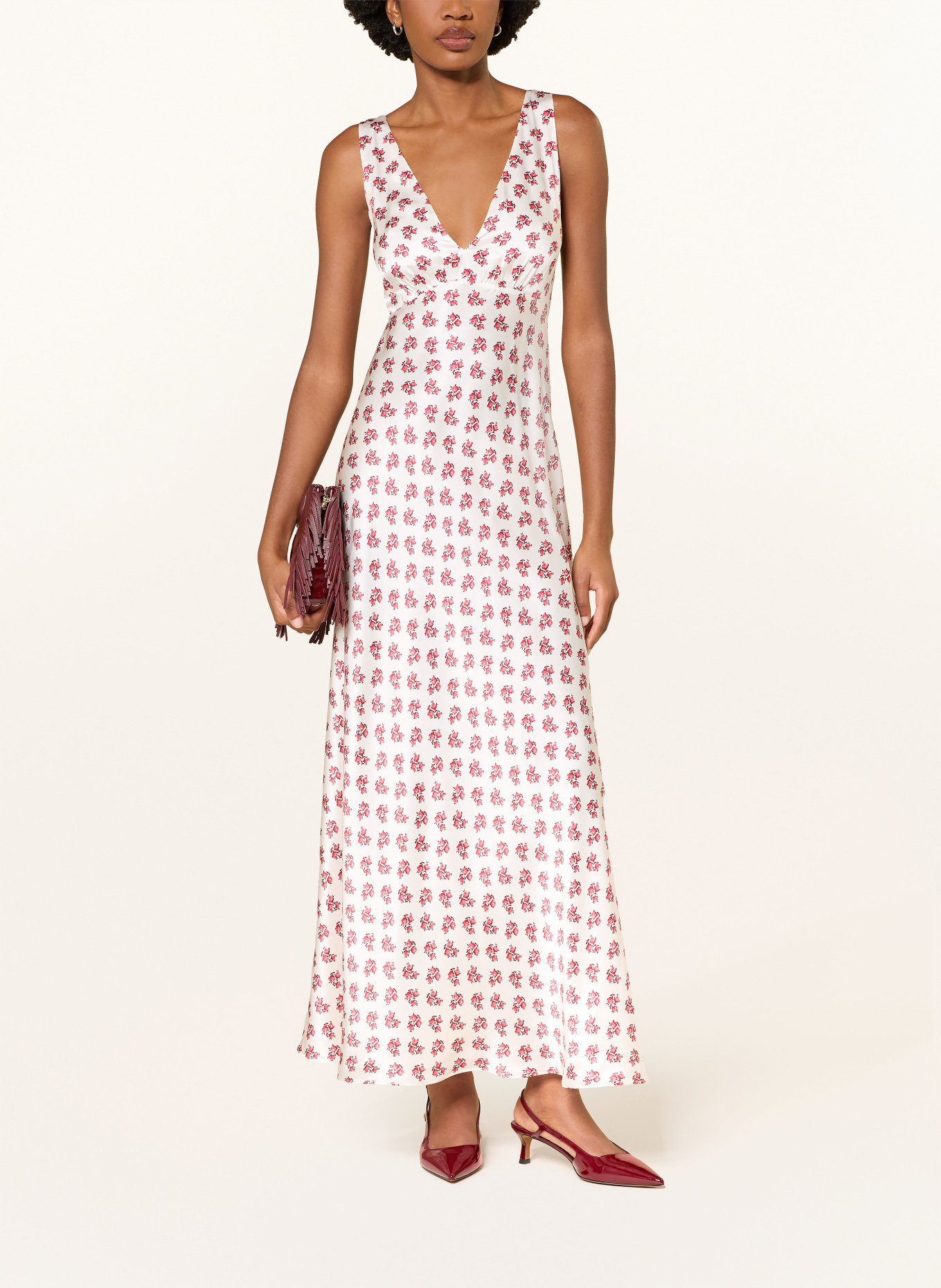 maje Satinkleid aus Seide: WEISS / ROT