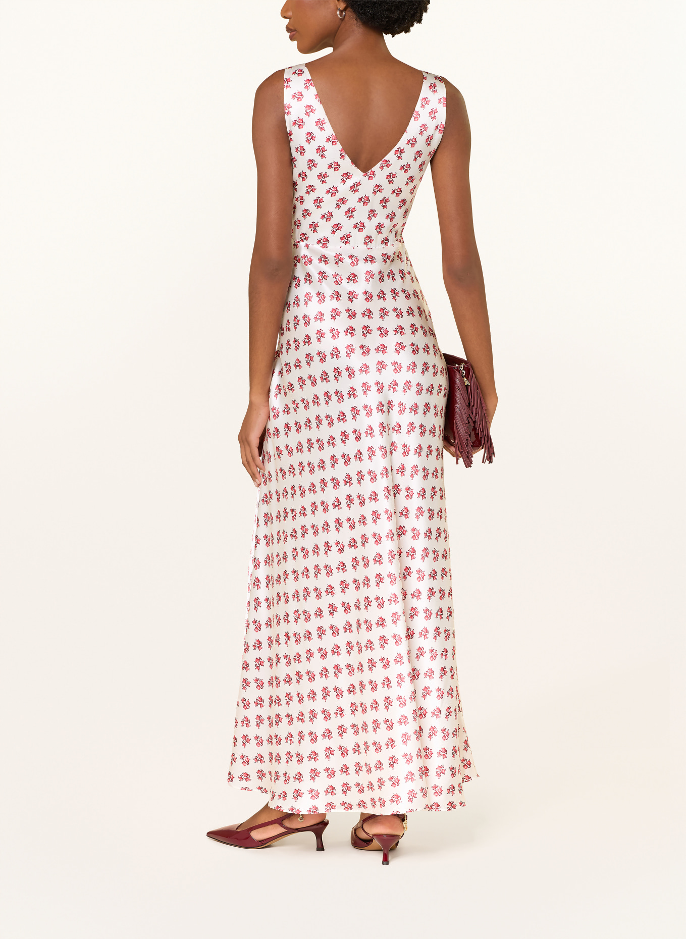 maje Satinkleid aus Seide: WEISS / ROT