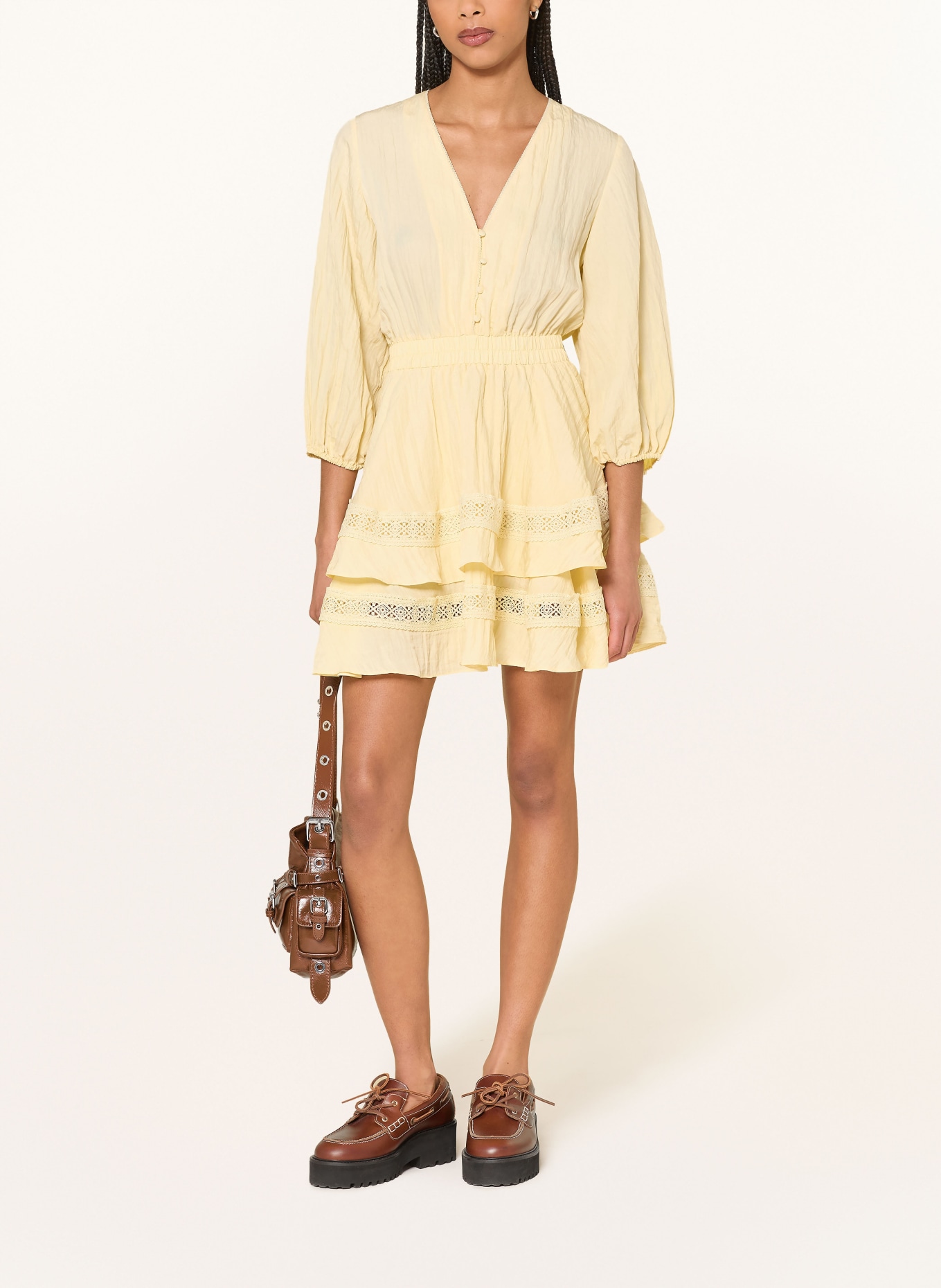 maje Kleid mit 3/4-Arm und Spitze: GELB