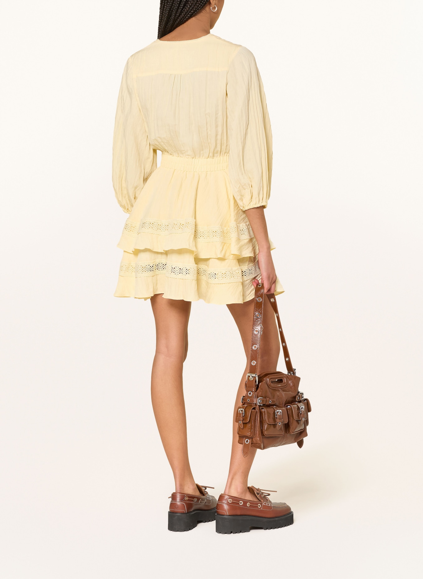 maje Kleid mit 3/4-Arm und Spitze: GELB