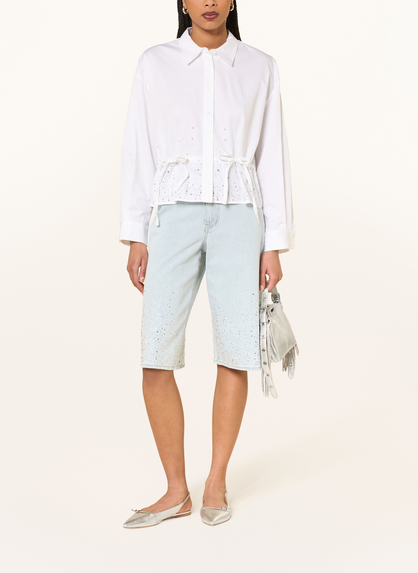 maje Hemdbluse mit Schmucksteinen: WEISS