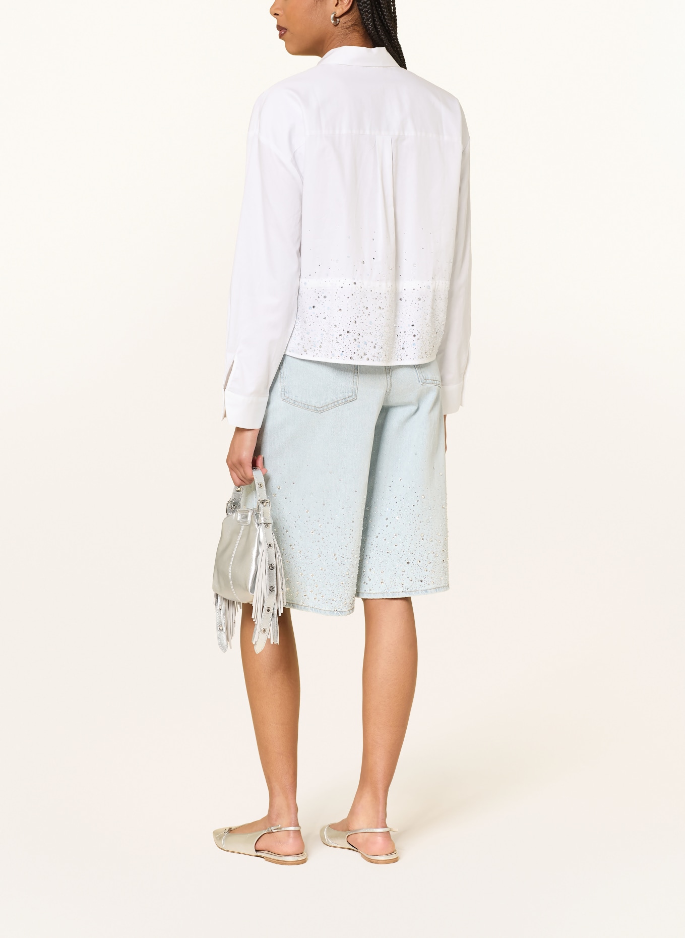 maje Hemdbluse mit Schmucksteinen: WEISS