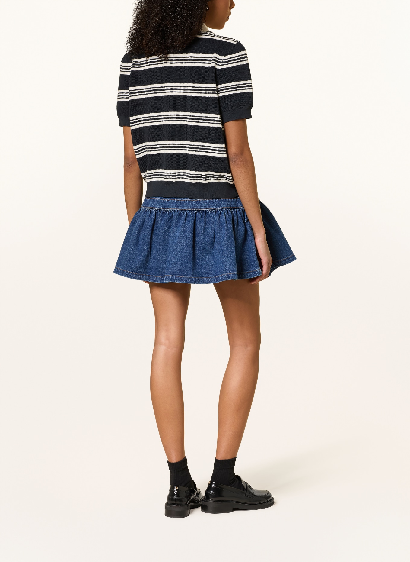 maje Strick-Poloshirt mit Schmucksteinen: DUNKELBLAU / CREME