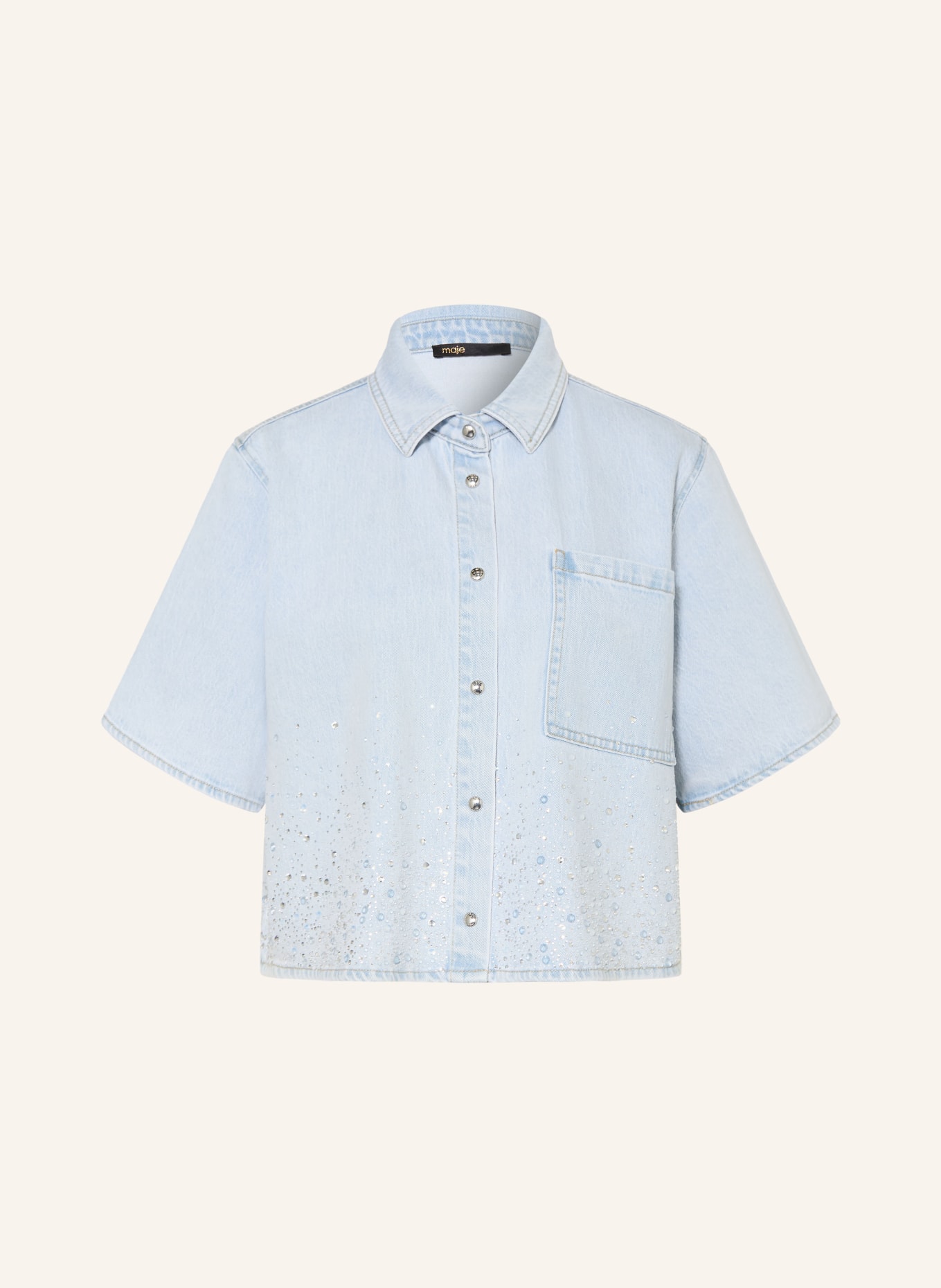 maje Jeansbluse mit Schmucksteinen: HELLBLAU