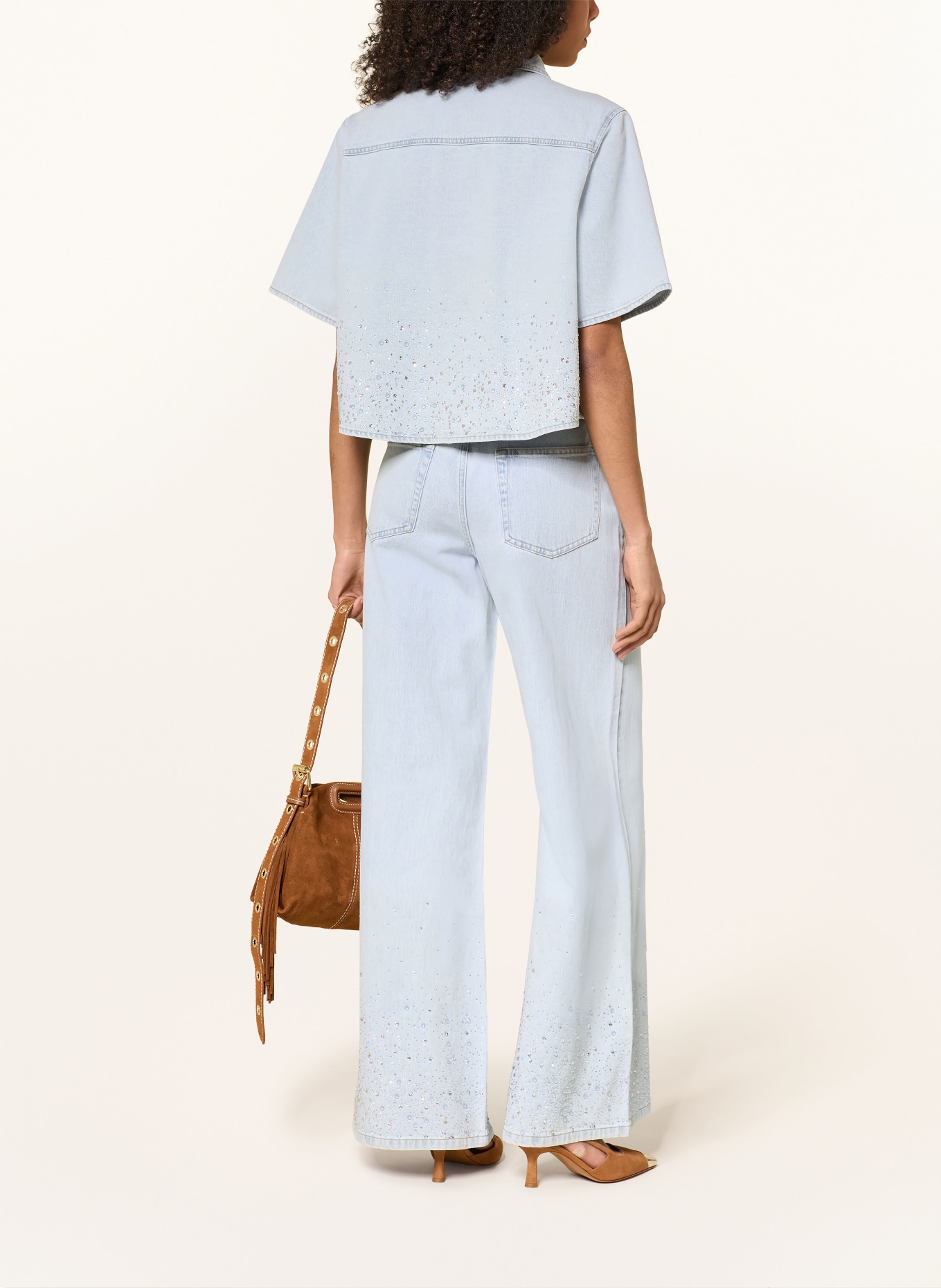 maje Jeansbluse mit Schmucksteinen: HELLBLAU