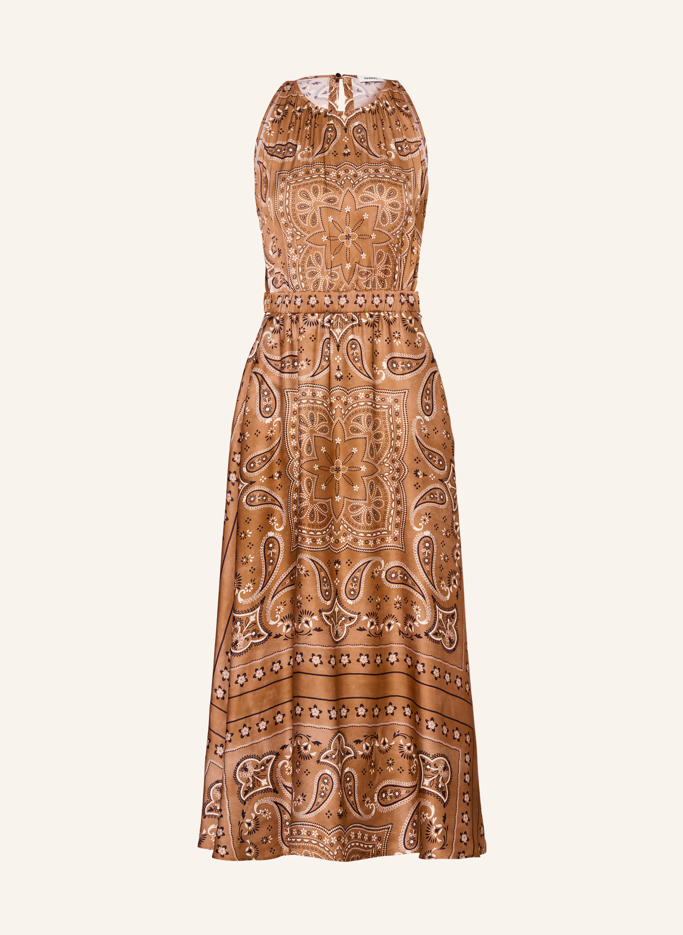 SANDRO Satinkleid mit Cut-outs: BRAUN / WEISS / SCHWARZ