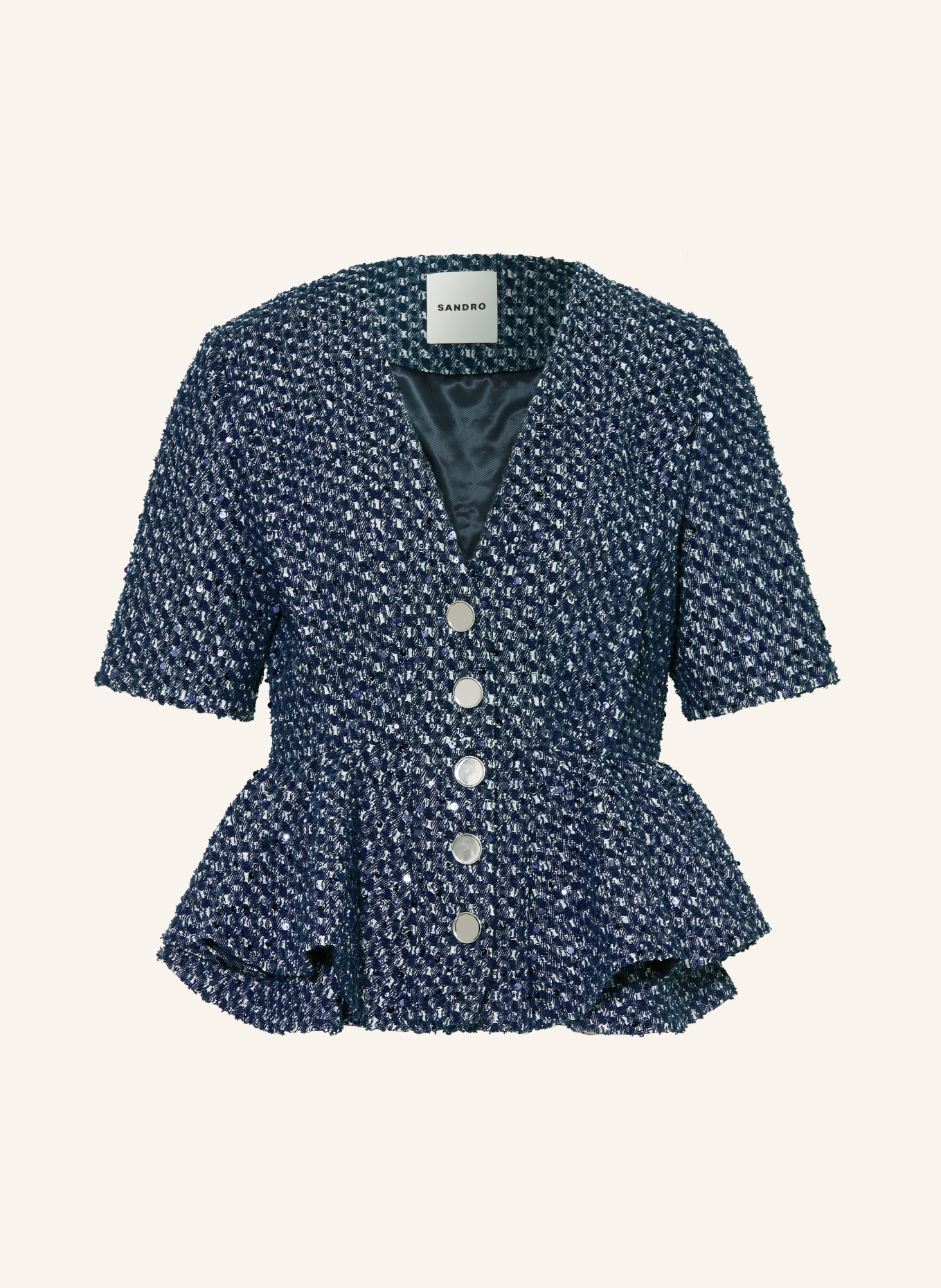 SANDRO Blazer mit Pailletten: DUNKELBLAU / WEISS