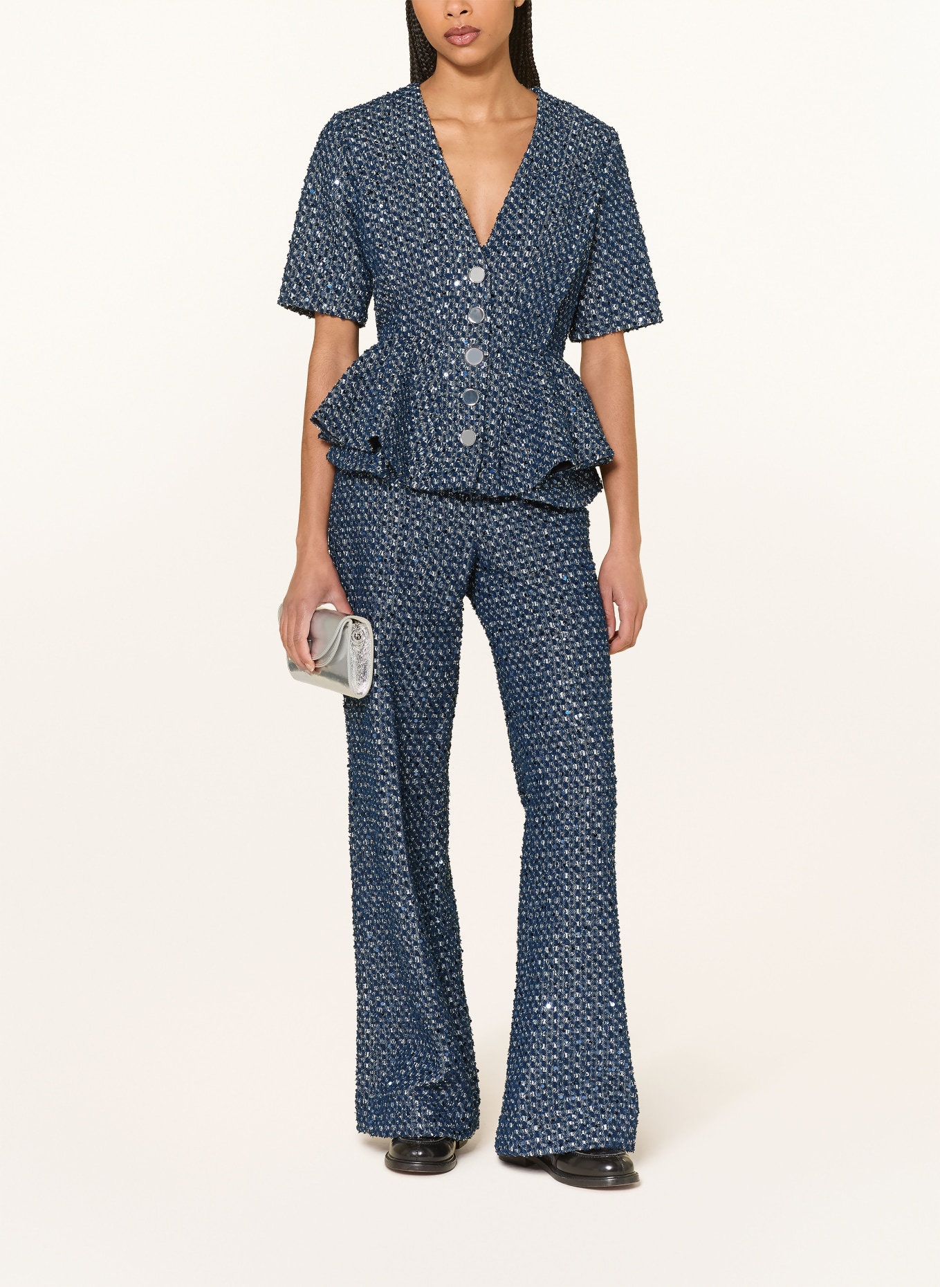 SANDRO Blazer mit Pailletten: DUNKELBLAU / WEISS