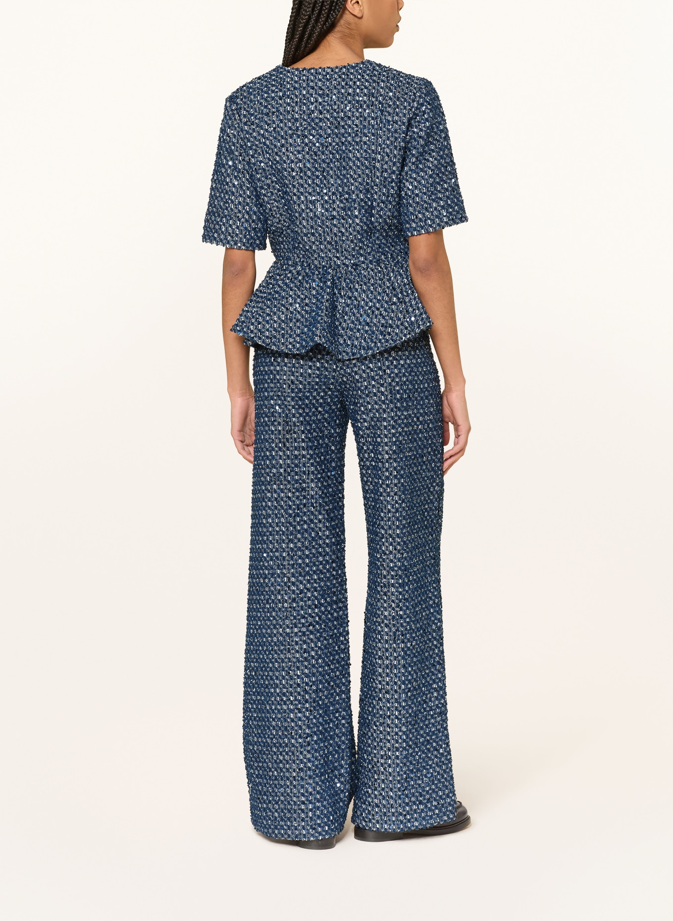 SANDRO Blazer mit Pailletten: DUNKELBLAU / WEISS