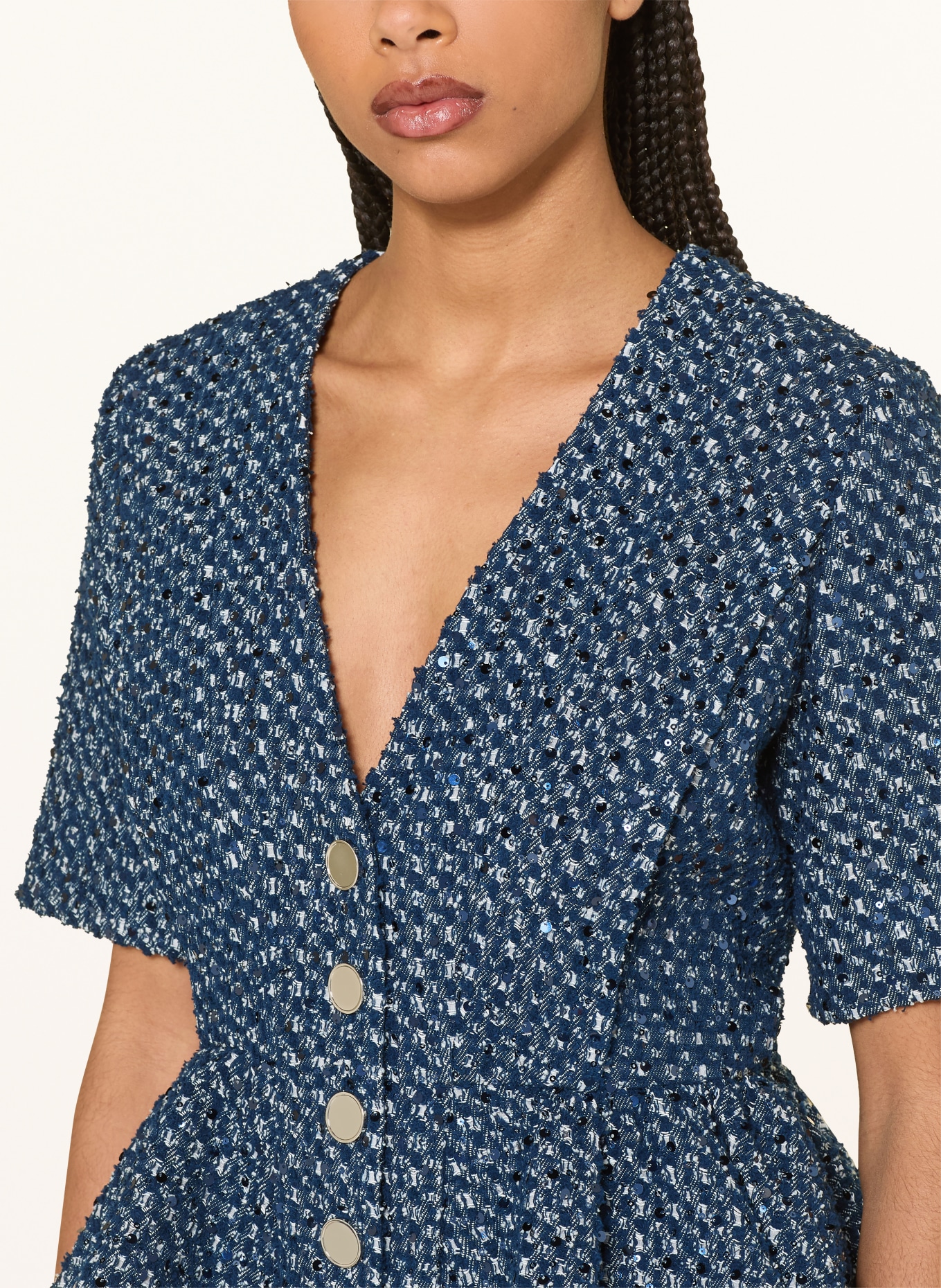 SANDRO Blazer mit Pailletten: DUNKELBLAU / WEISS