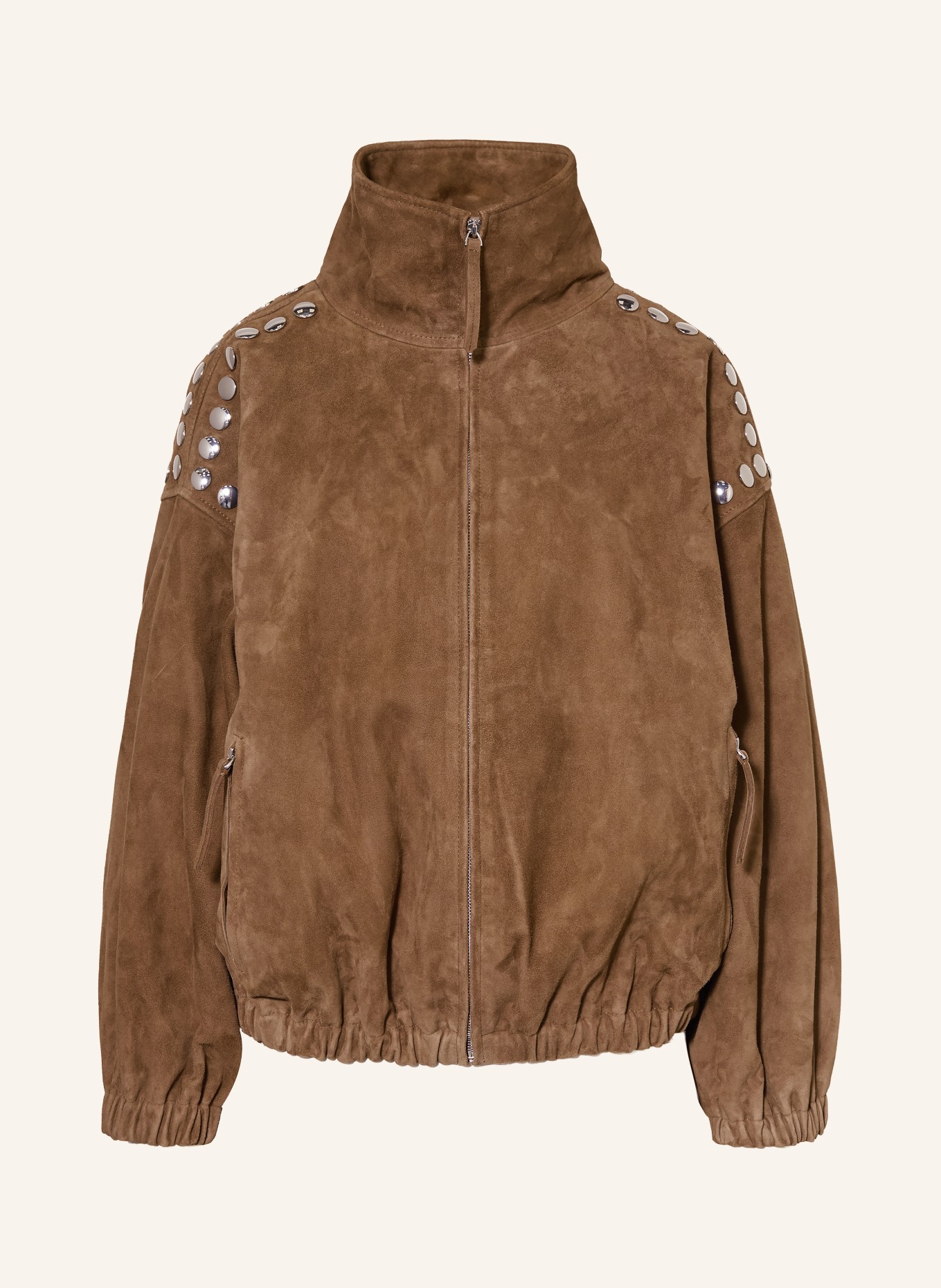 SANDRO Lederblouson mit Nieten: BRAUN