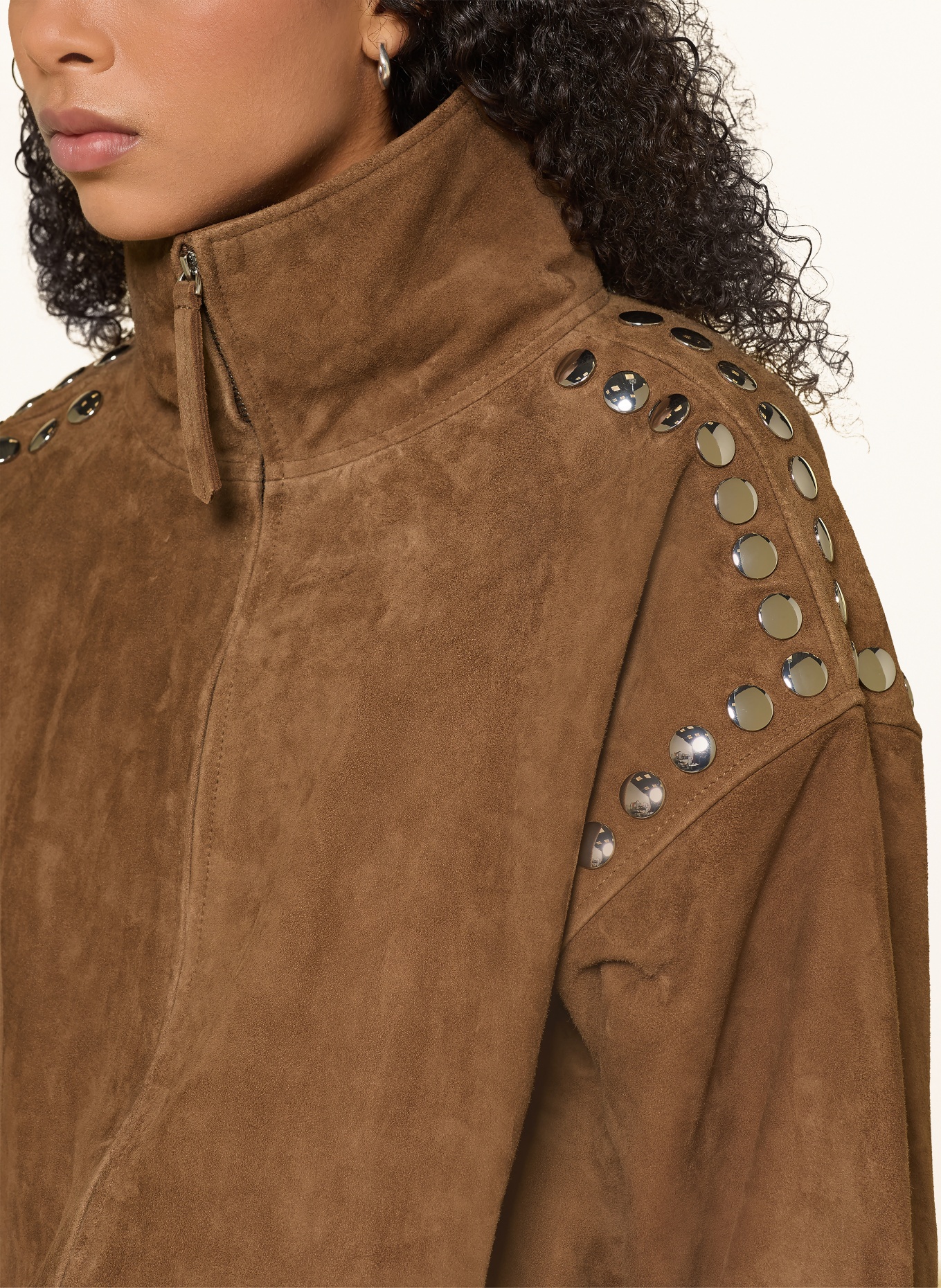 SANDRO Lederblouson mit Nieten: BRAUN