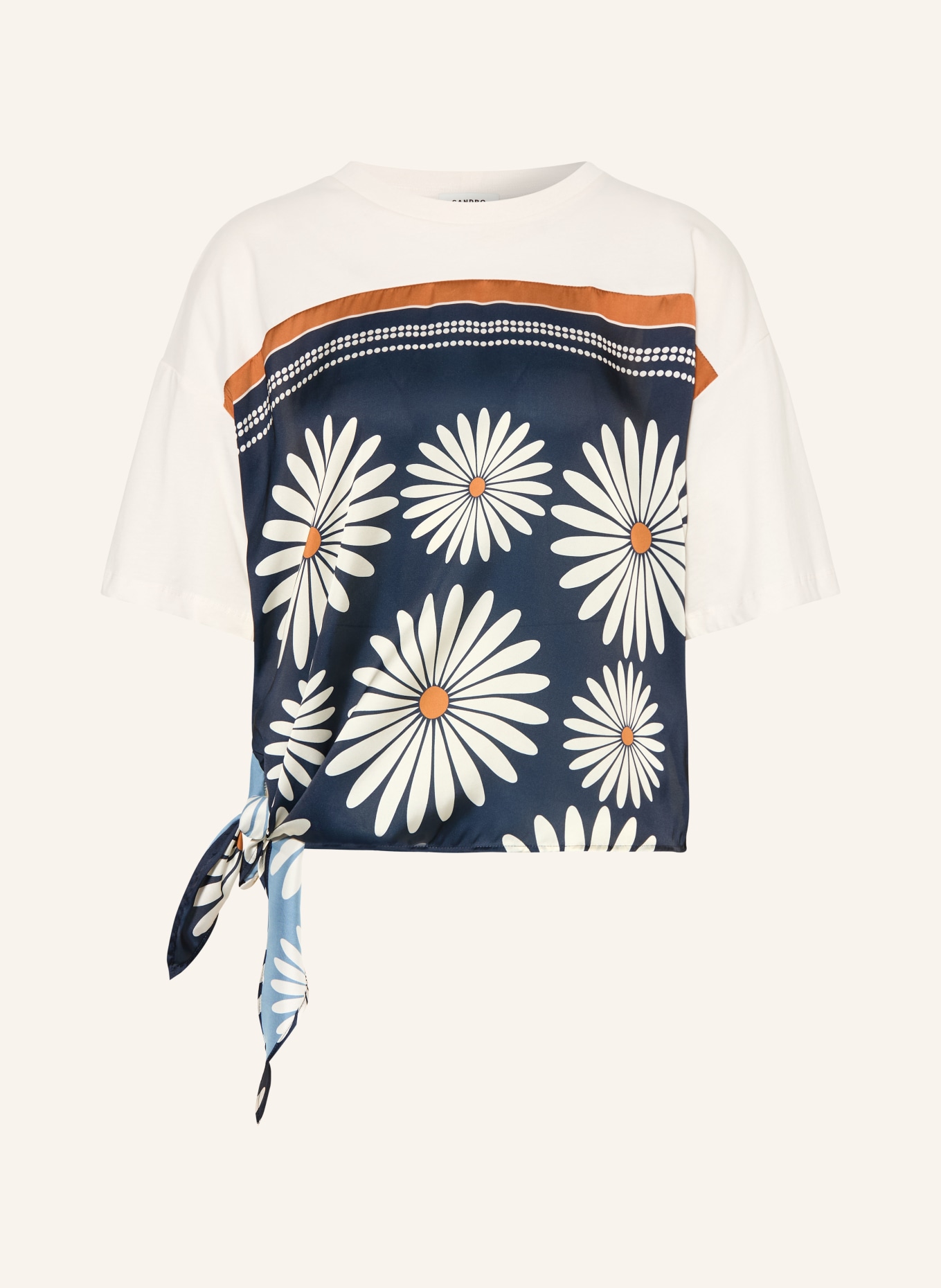 SANDRO Blusenshirt DAISY im Materialmix: DUNKELBLAU / COGNAC / WEISS