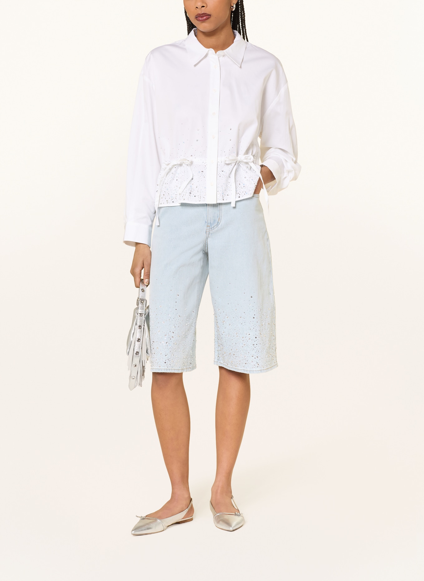 maje Jeans-Bermudas mit Schmucksteinen: HELLBLAU