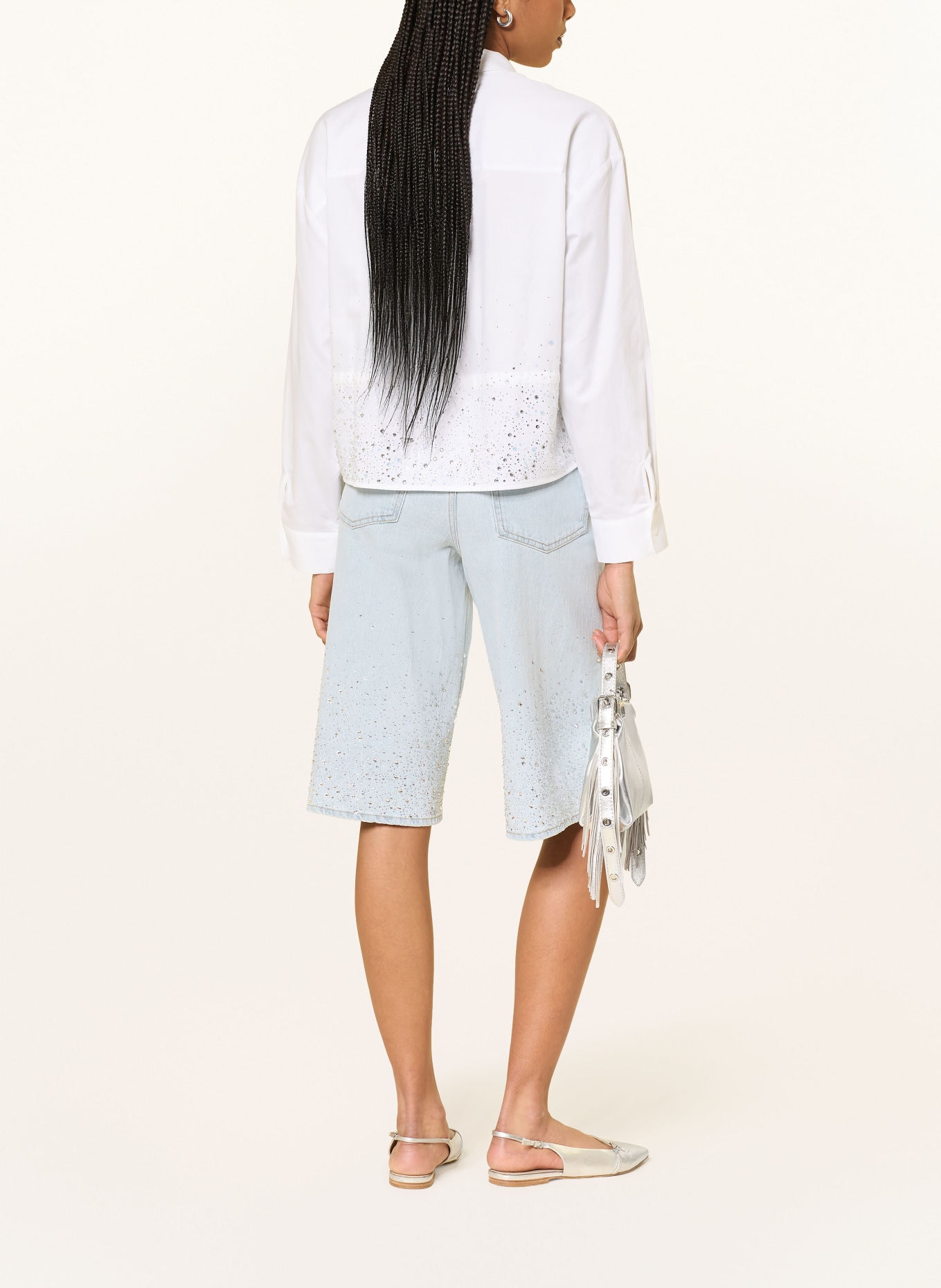 maje Jeans-Bermudas mit Schmucksteinen: HELLBLAU