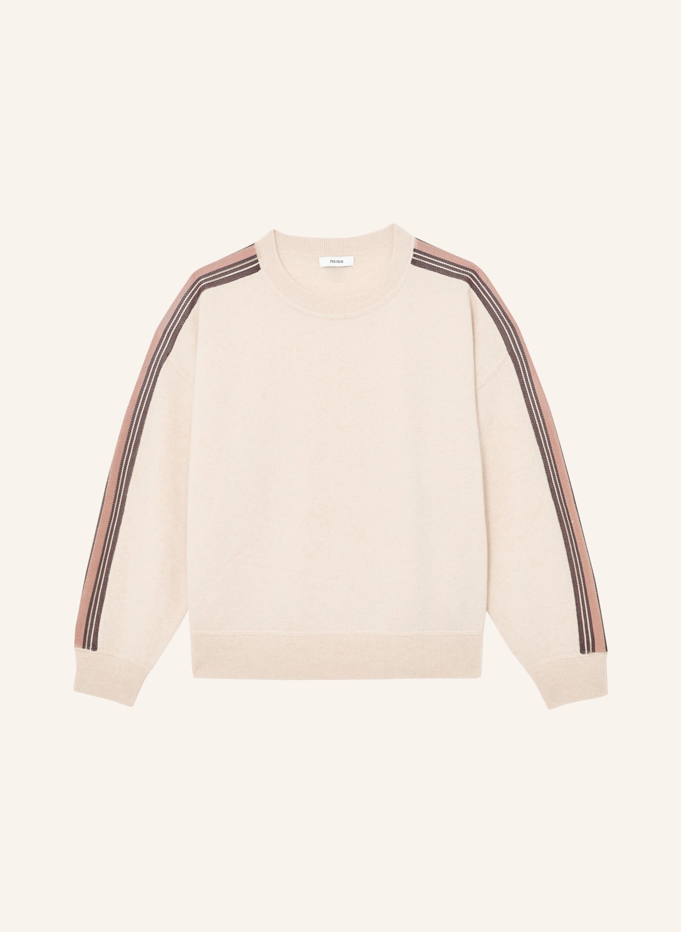 REISS Svetr CARLI s pruhy: KRÉMOVÁ / TMAVĚ HNĚDÁ / SVĚTLE RŮŽOVÁ