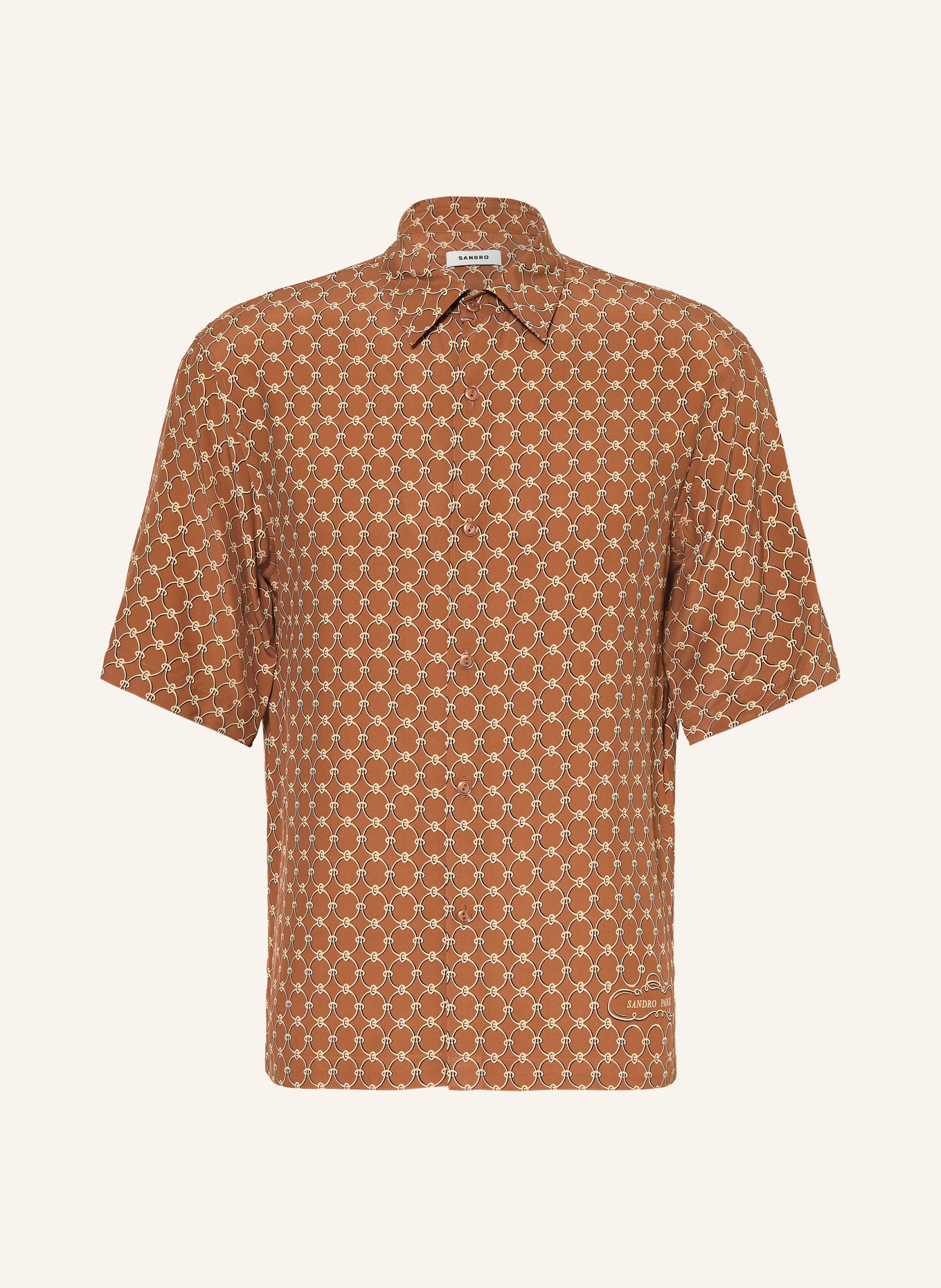 SANDRO Kurzarm-Hemd Regular Fit: COGNAC / BEIGE