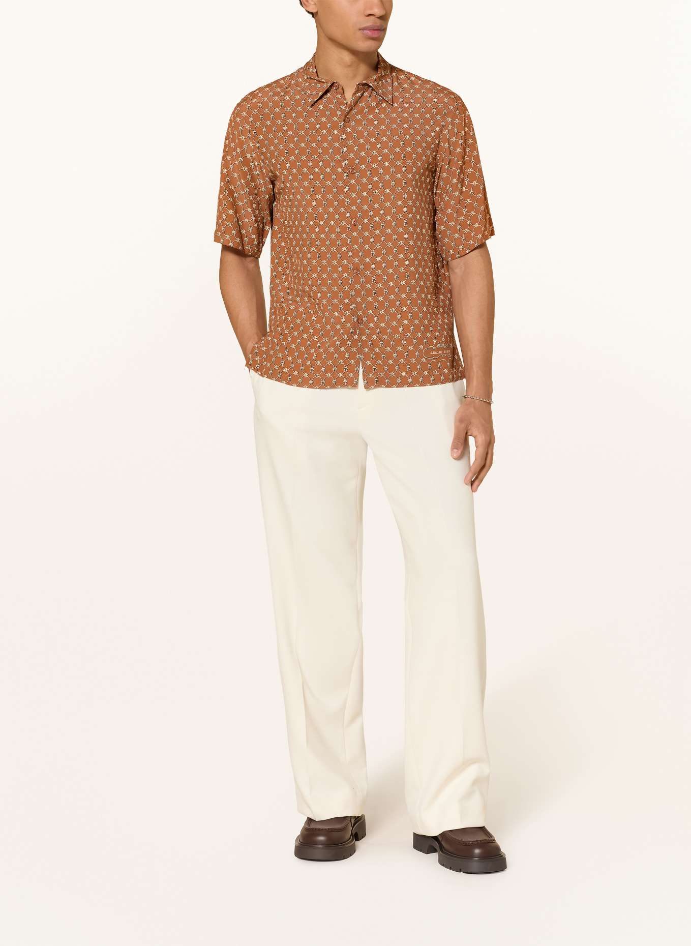 SANDRO Kurzarm-Hemd Regular Fit: COGNAC / BEIGE