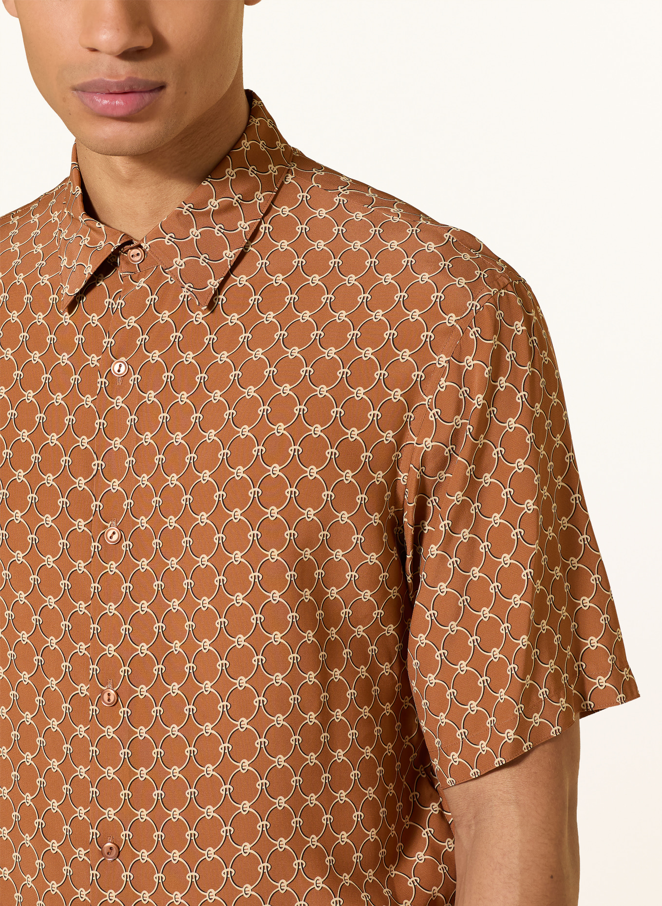 SANDRO Kurzarm-Hemd Regular Fit: COGNAC / BEIGE