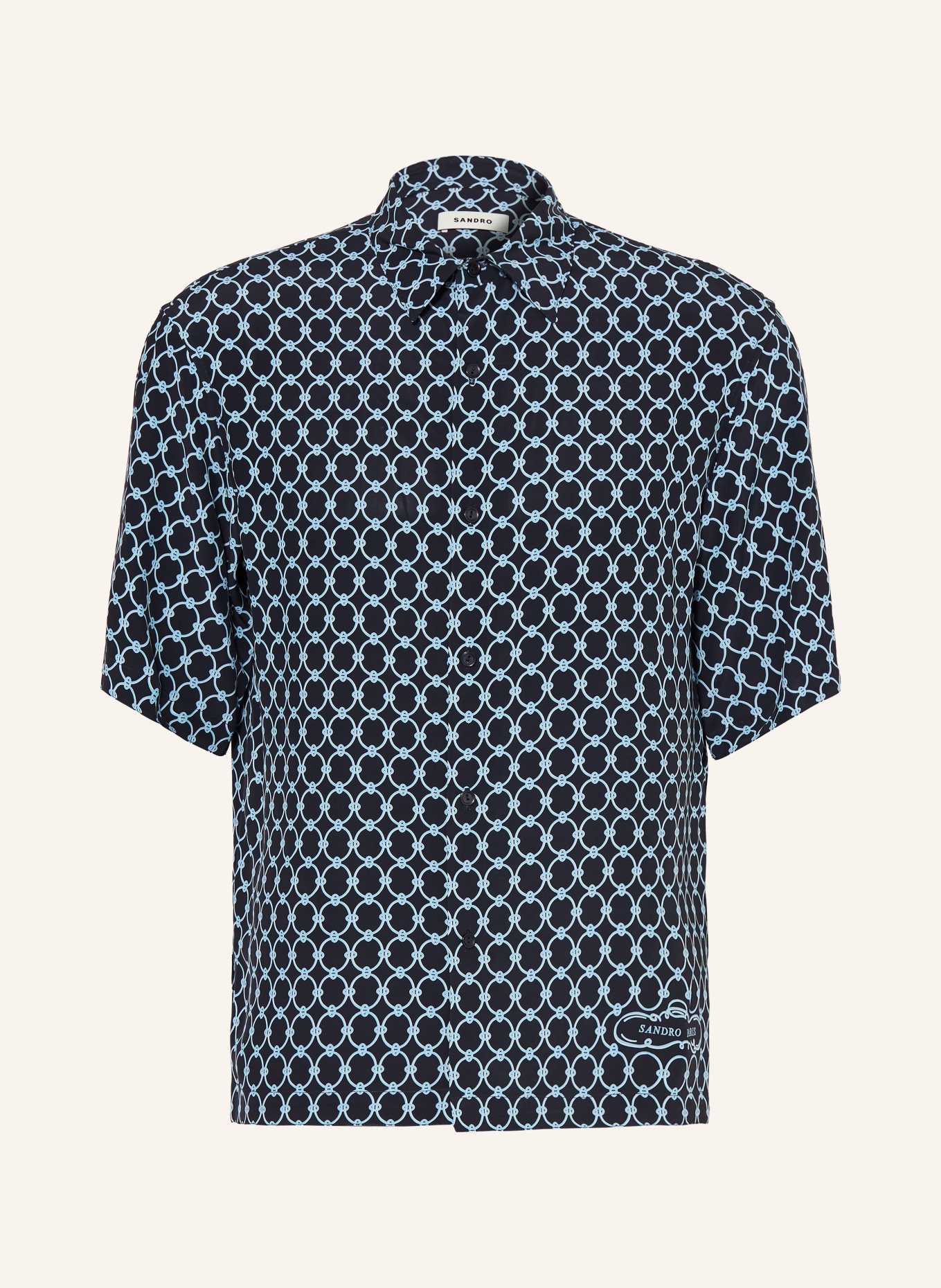 SANDRO Kurzarm-Hemd Regular Fit: DUNKELBLAU / HELLBLAU